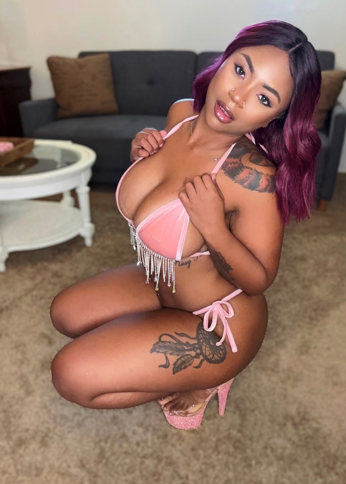 Pink velvet iced out drip bikini