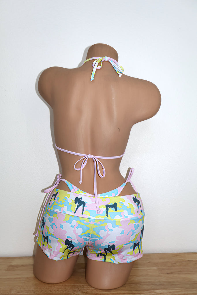 Pastel camo dancers low rise short set