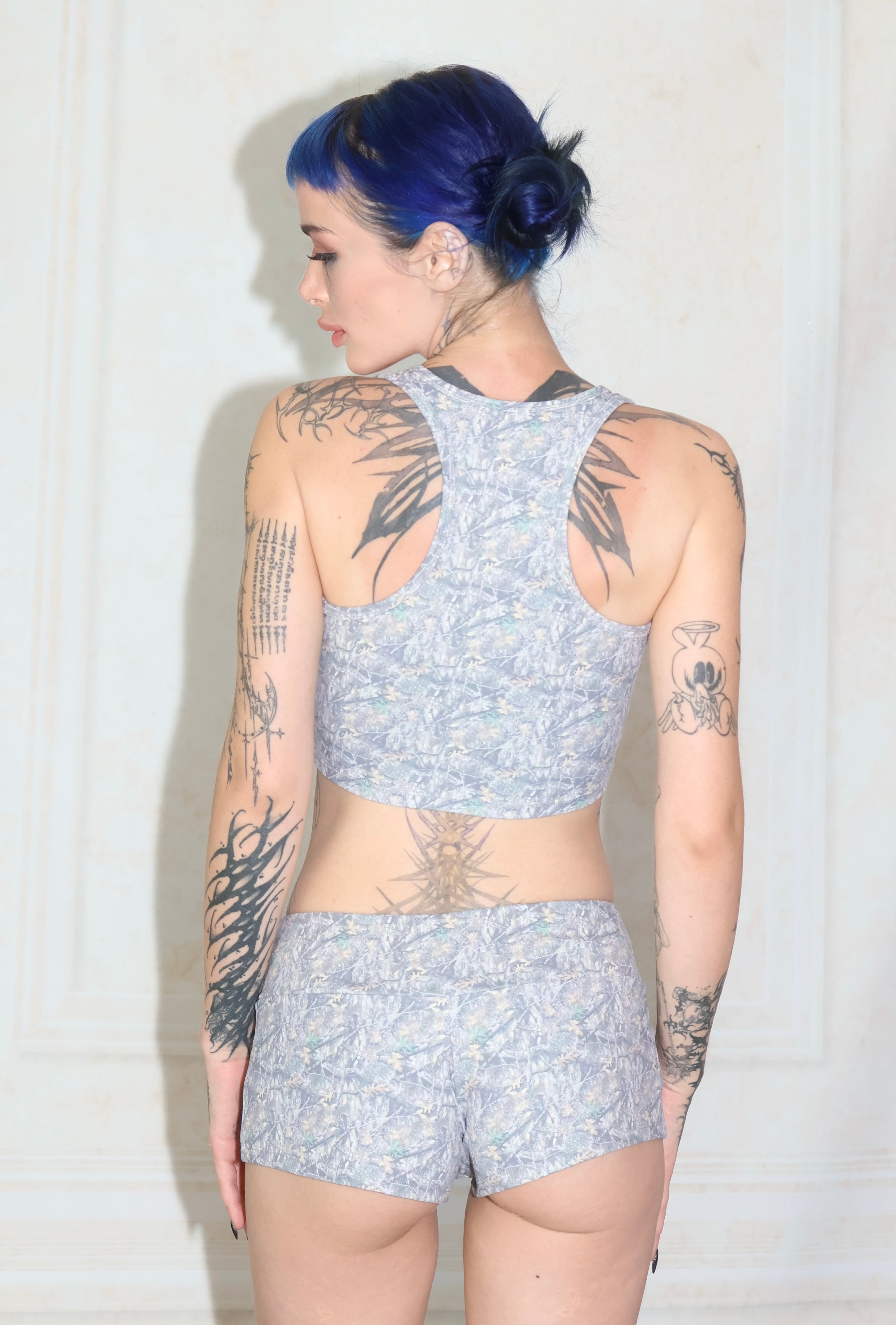 Faded tree camo deep plunge top