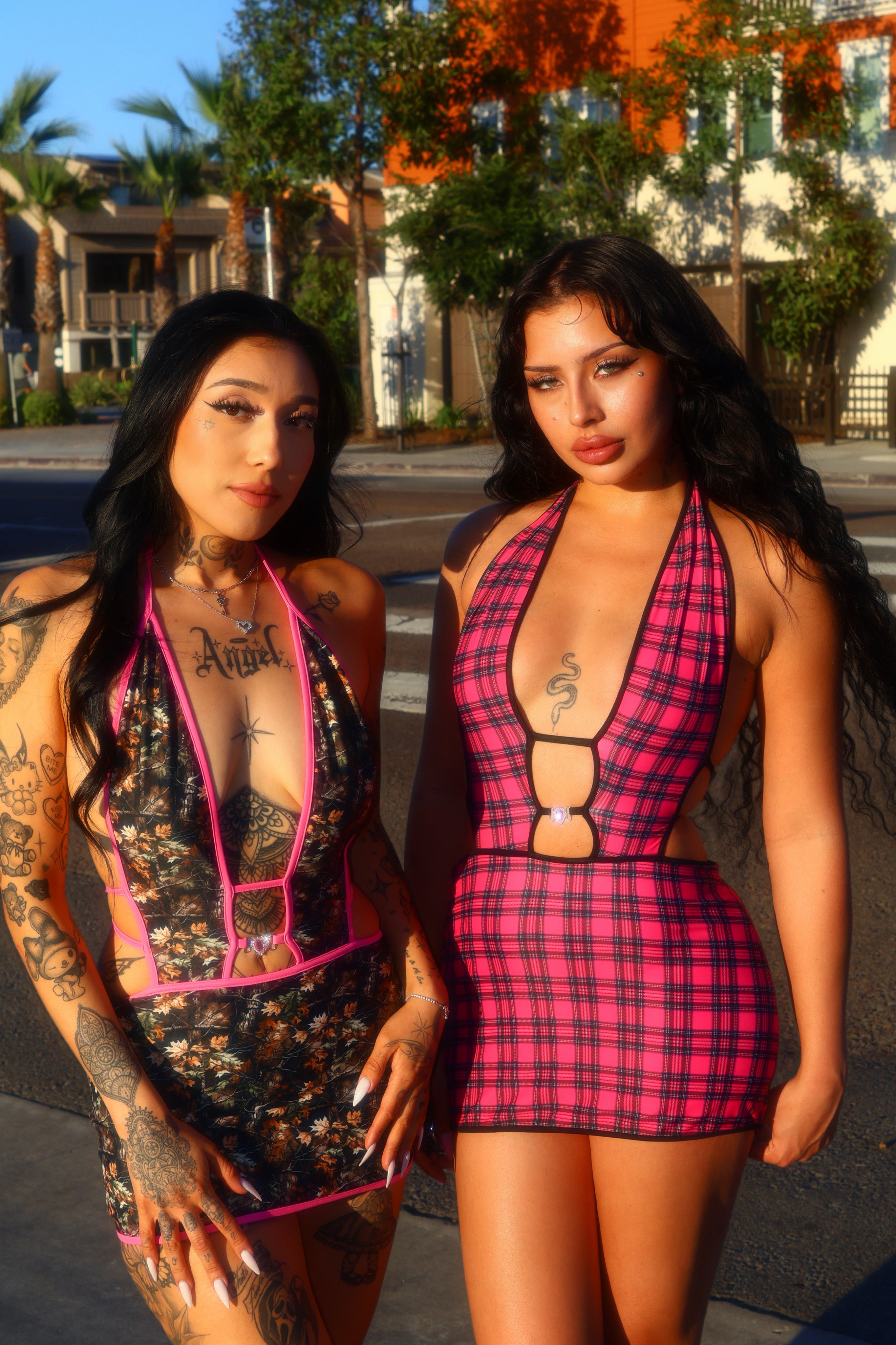 Pink plaid minidress