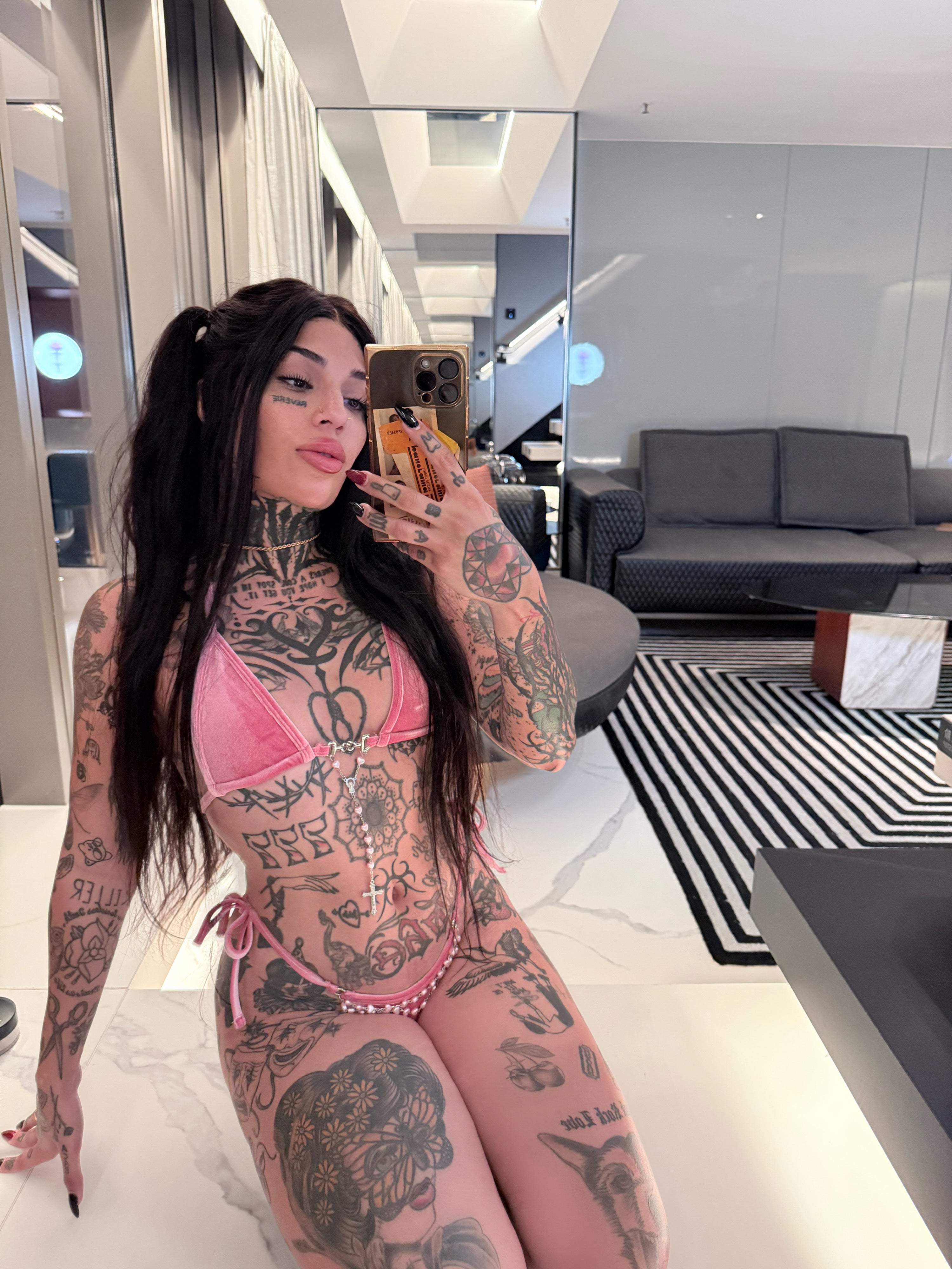 Pink velvet rosary bikini