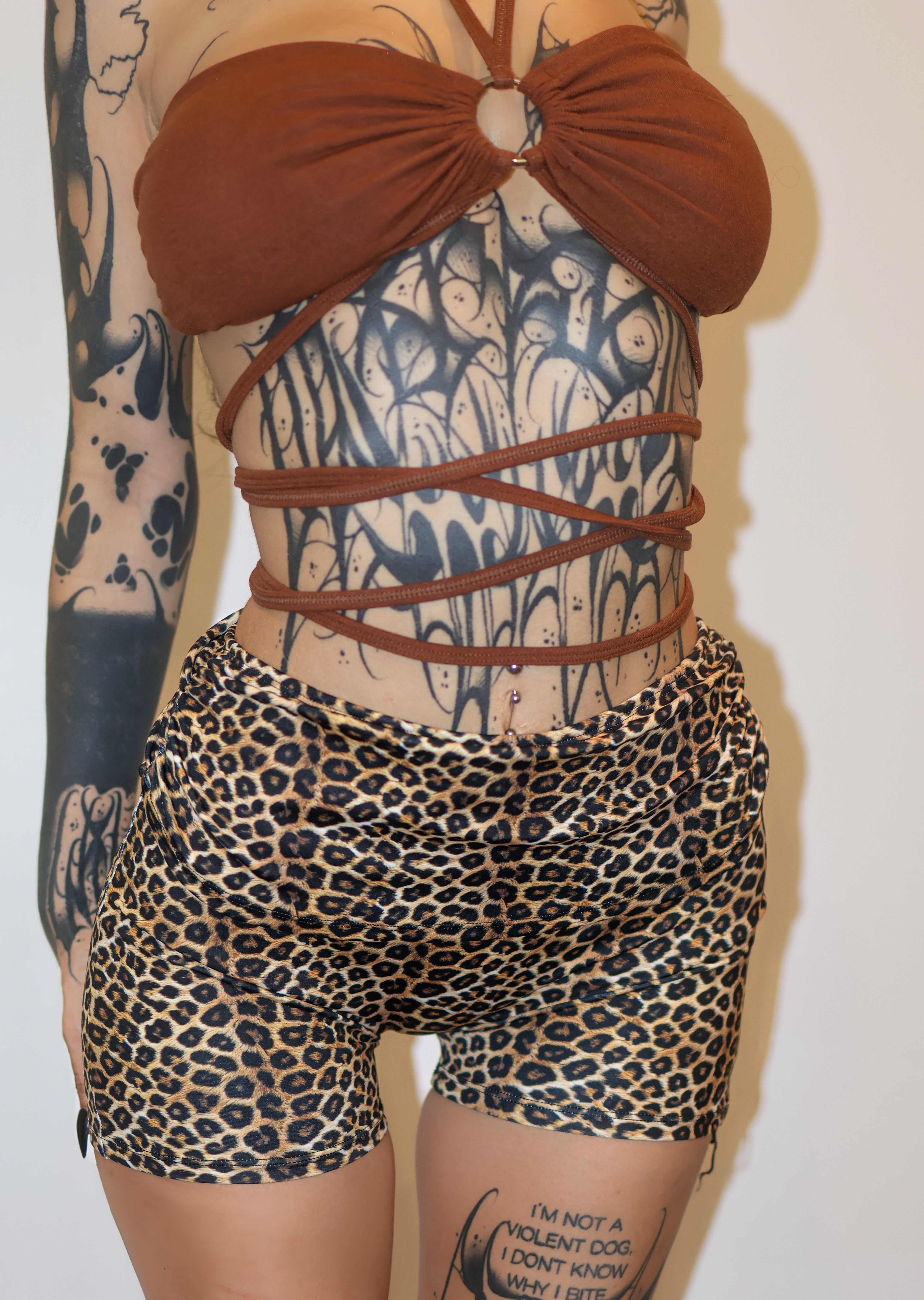 Leopard rhinestone star foldover micro shorts