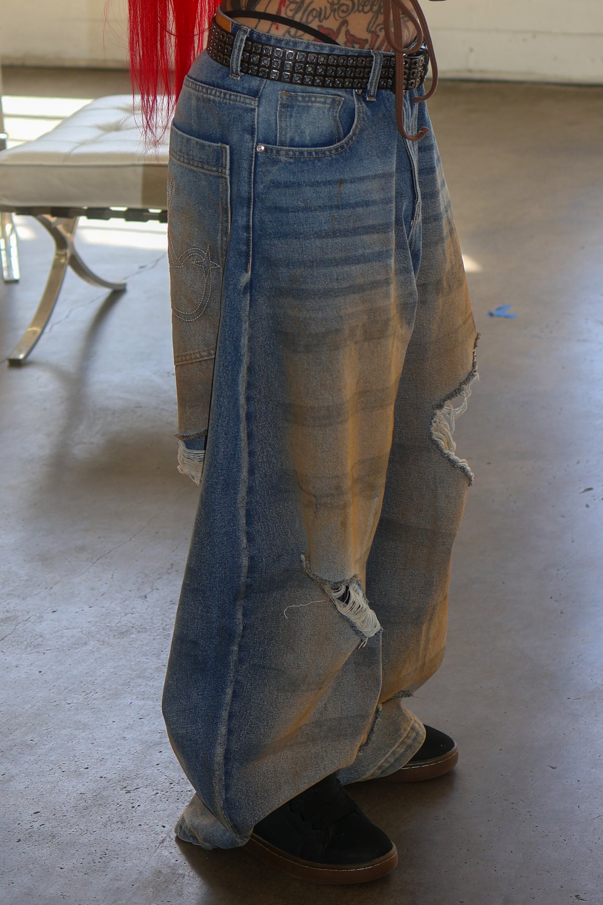 Cherry bottom jeans baggy distressed denim