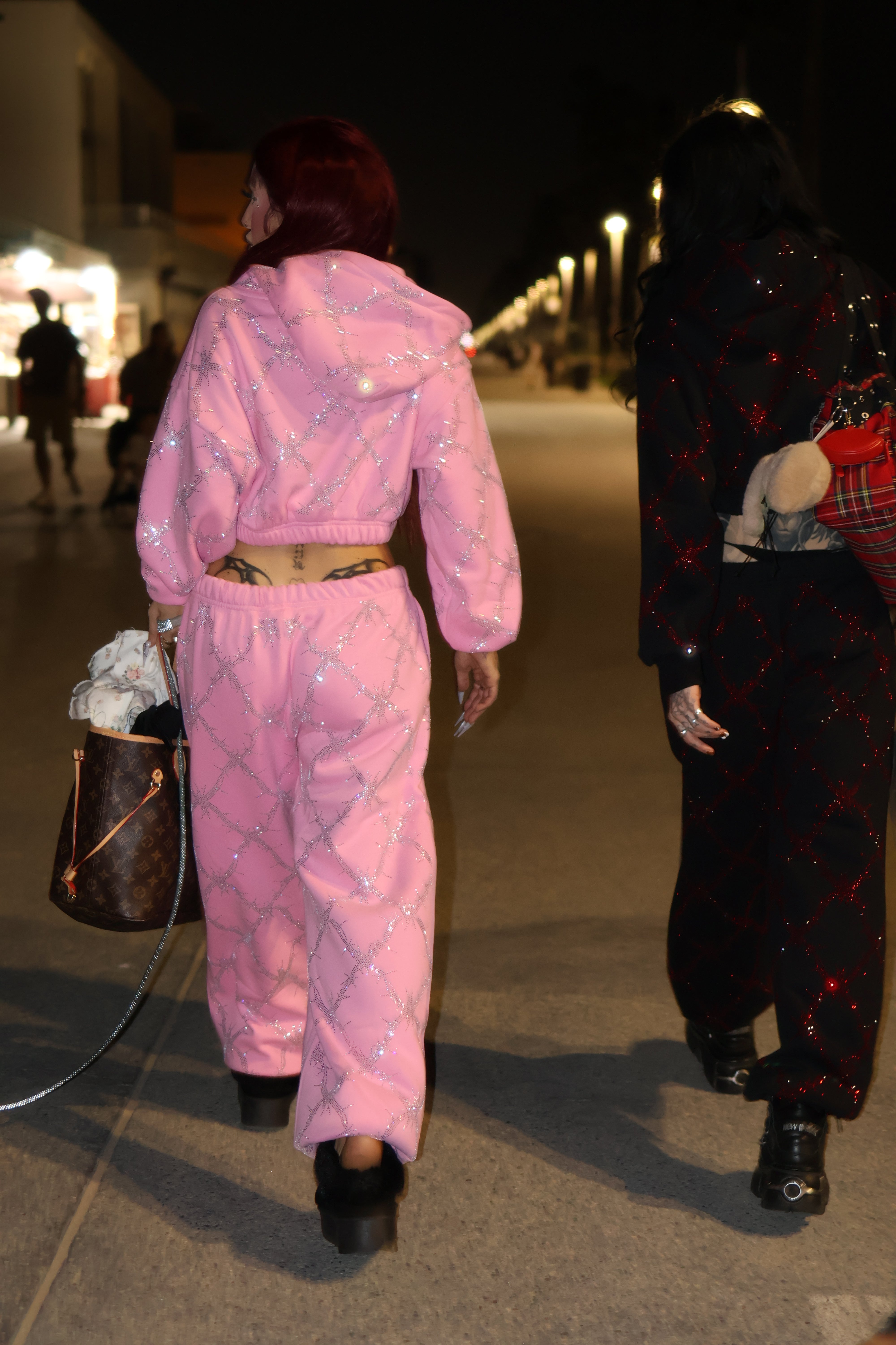 Baby pink barbed wire fence rhinestone sweatpants