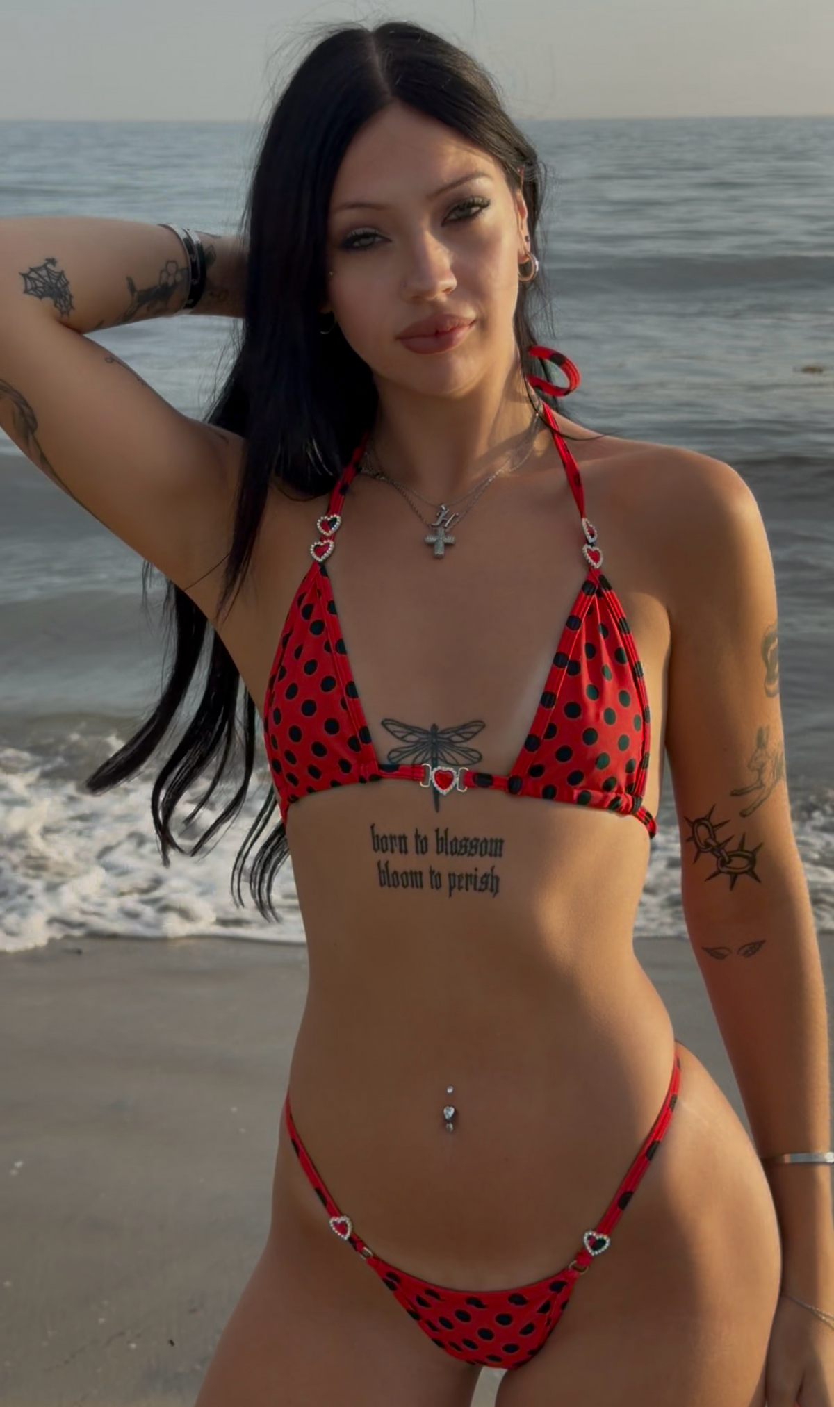 Polka dot peek cutout streetwear foldover micro shorts bikini set