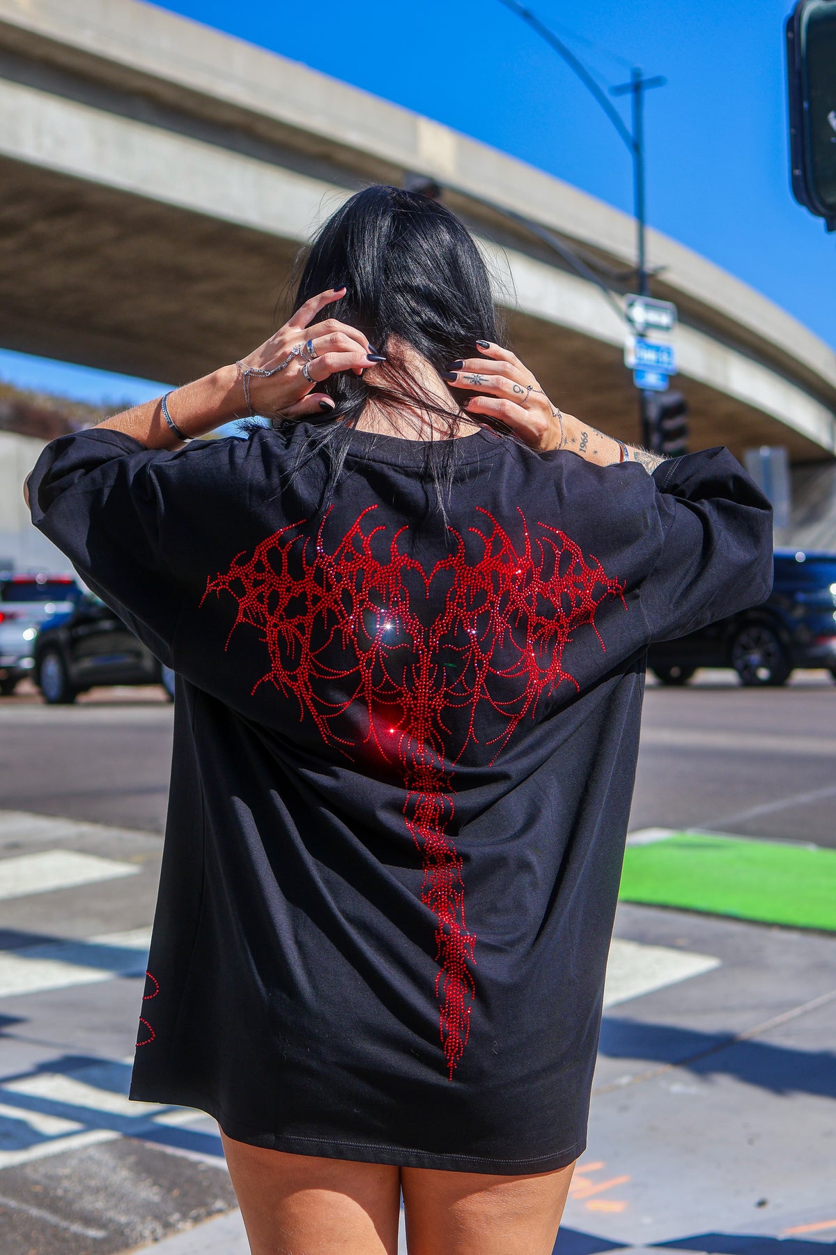 Boyfriend tall tee rhinestone cyber sigilism wings