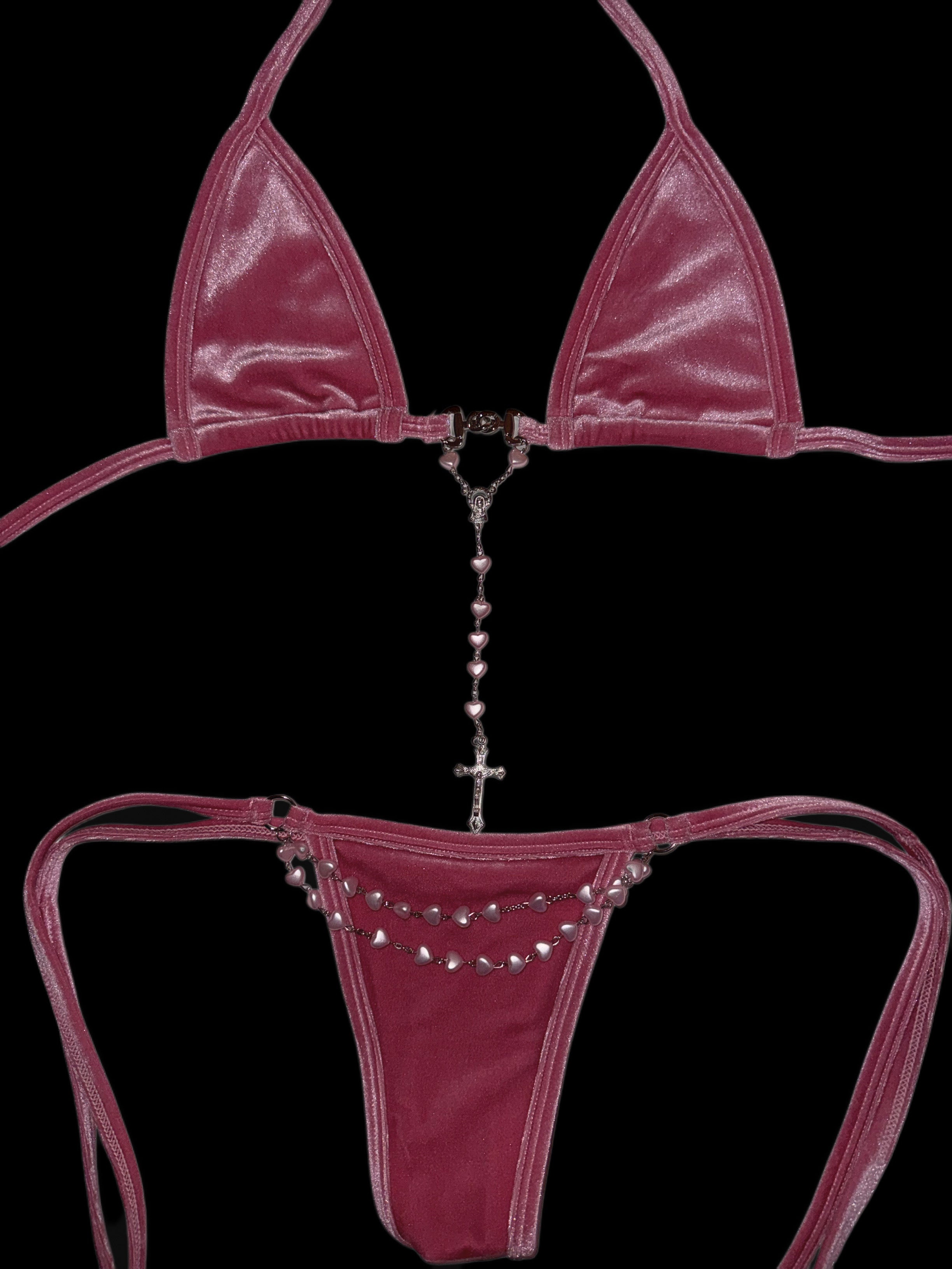 Pink velvet rosary bikini