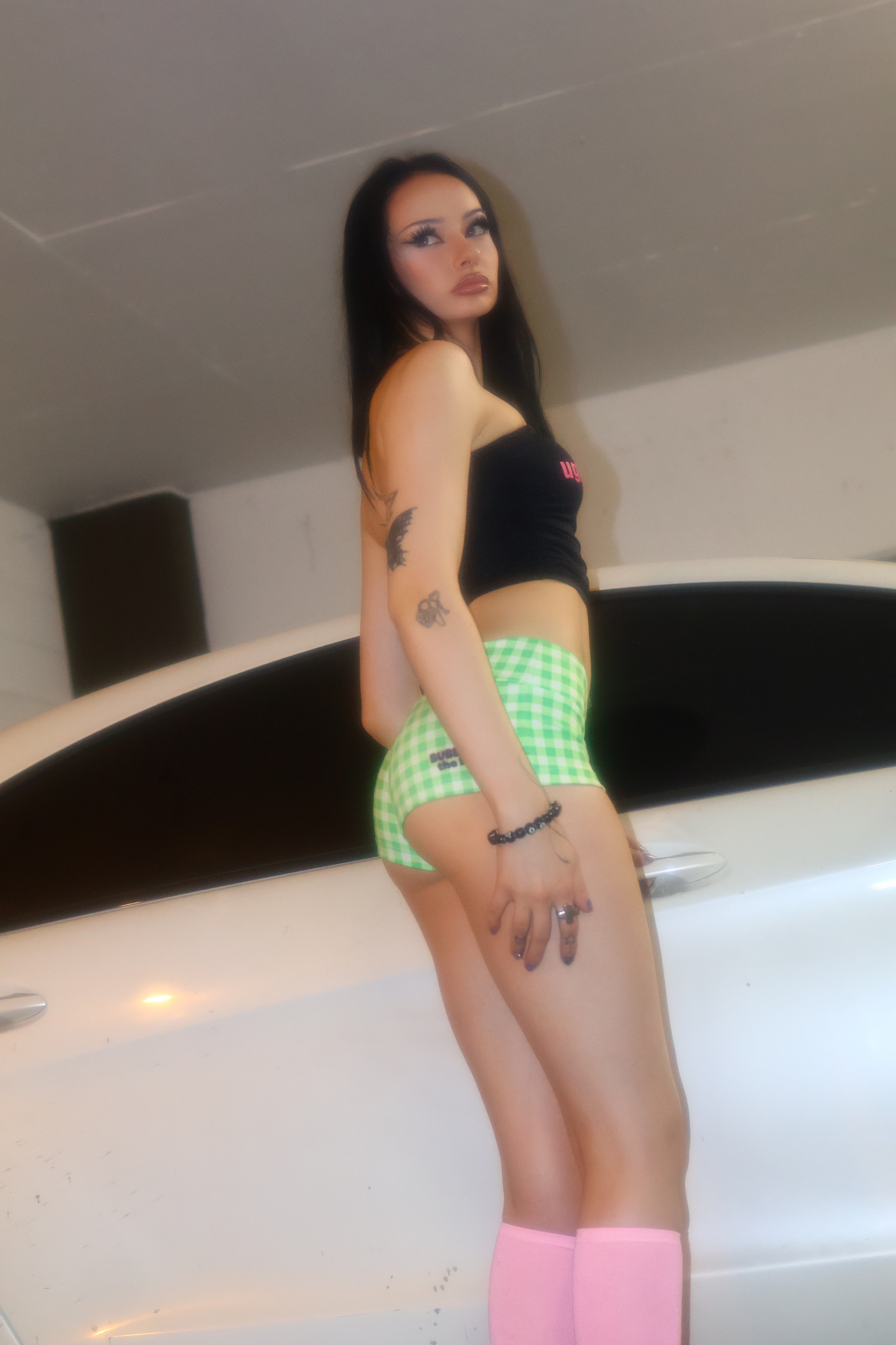 Green gingham micro shorts hotpants streetwear