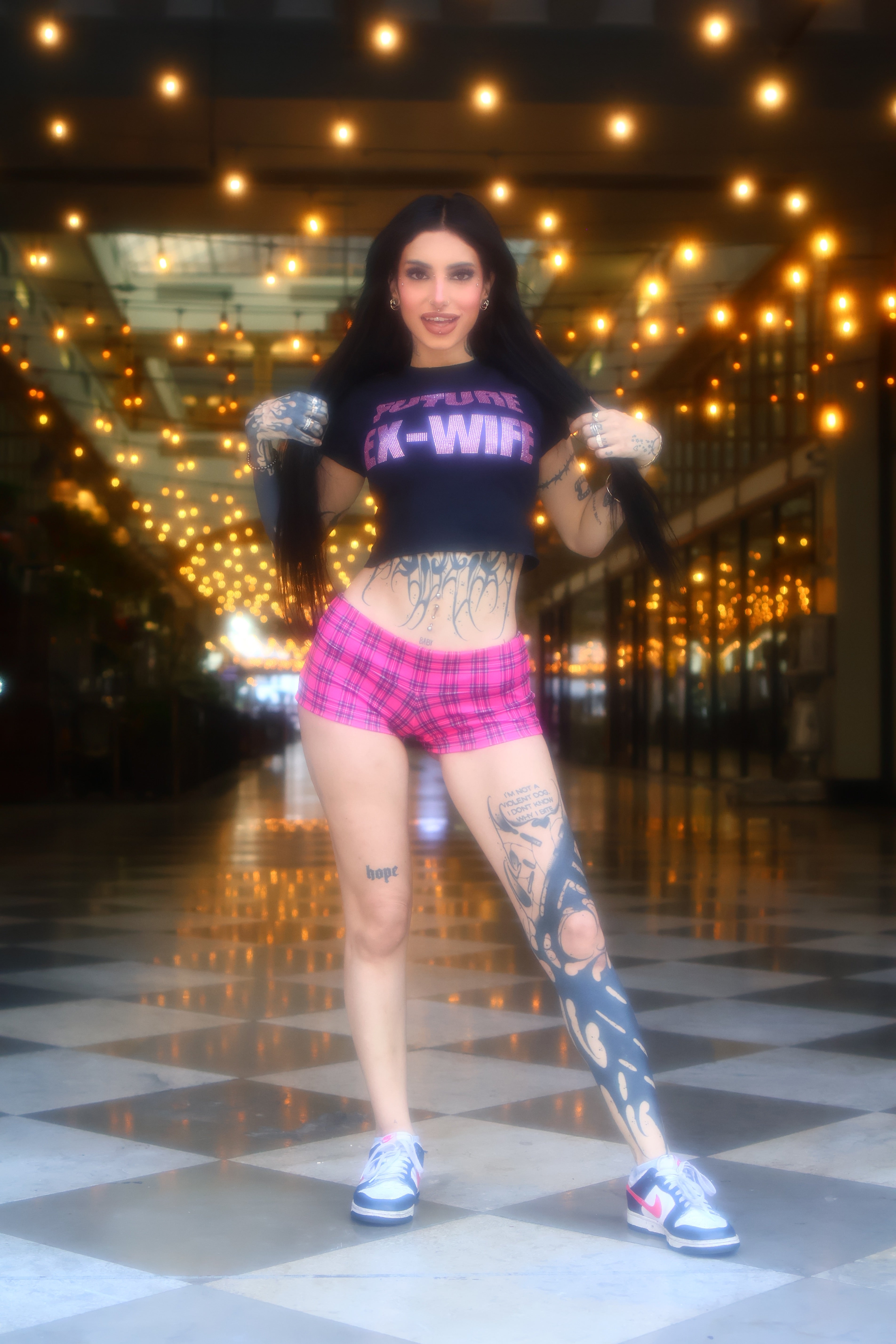 Pink plaid micro shorts hotpants streetwear