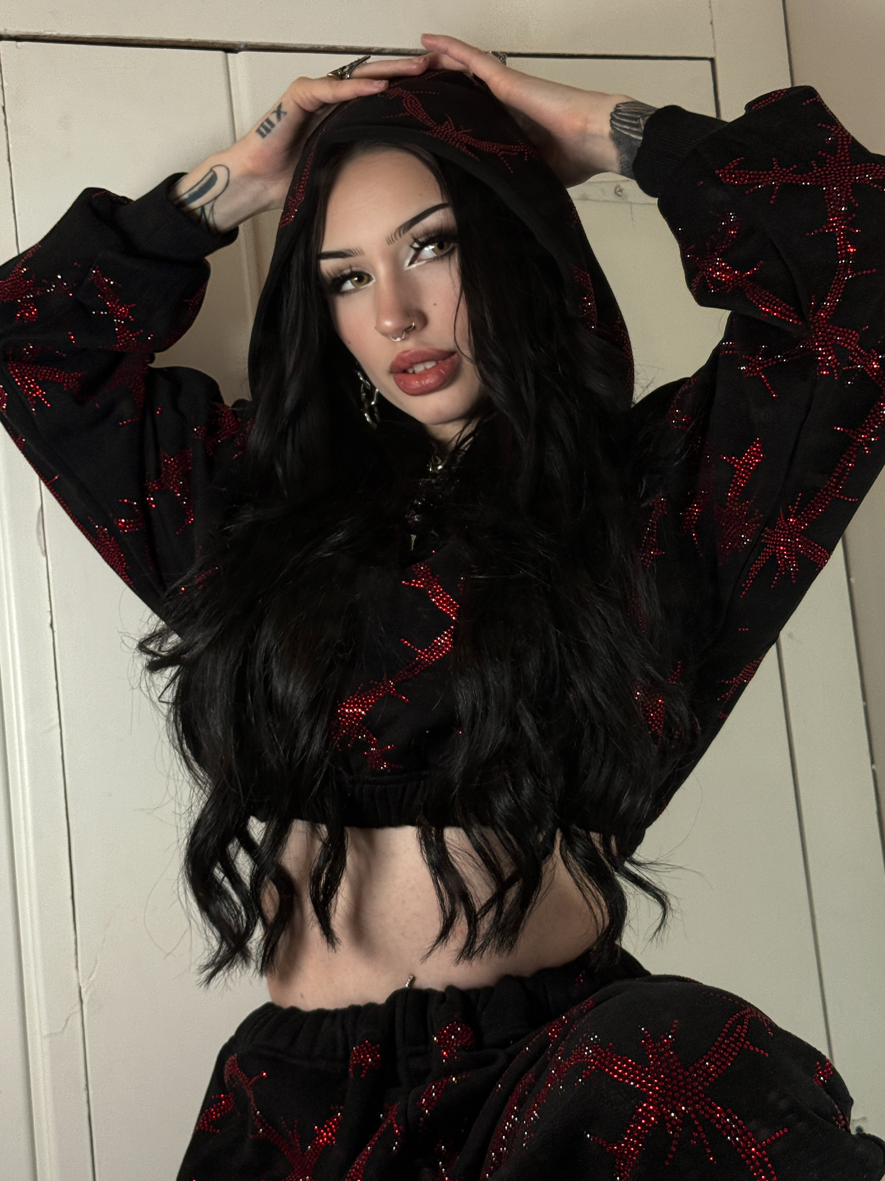 Barbed wire fence rhinestone crop hoodie