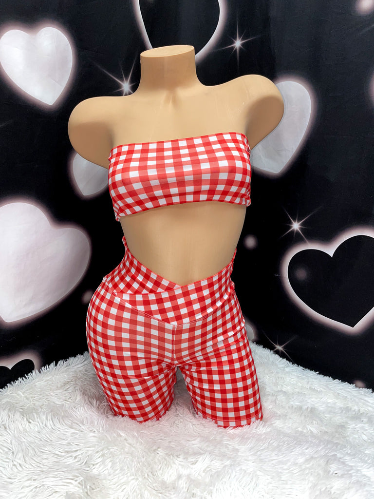 Red gingham activewear shorts set - Bikinis, Monokinis, skirt sets, and apparel inspired by strippers - Bubblegum The Brand