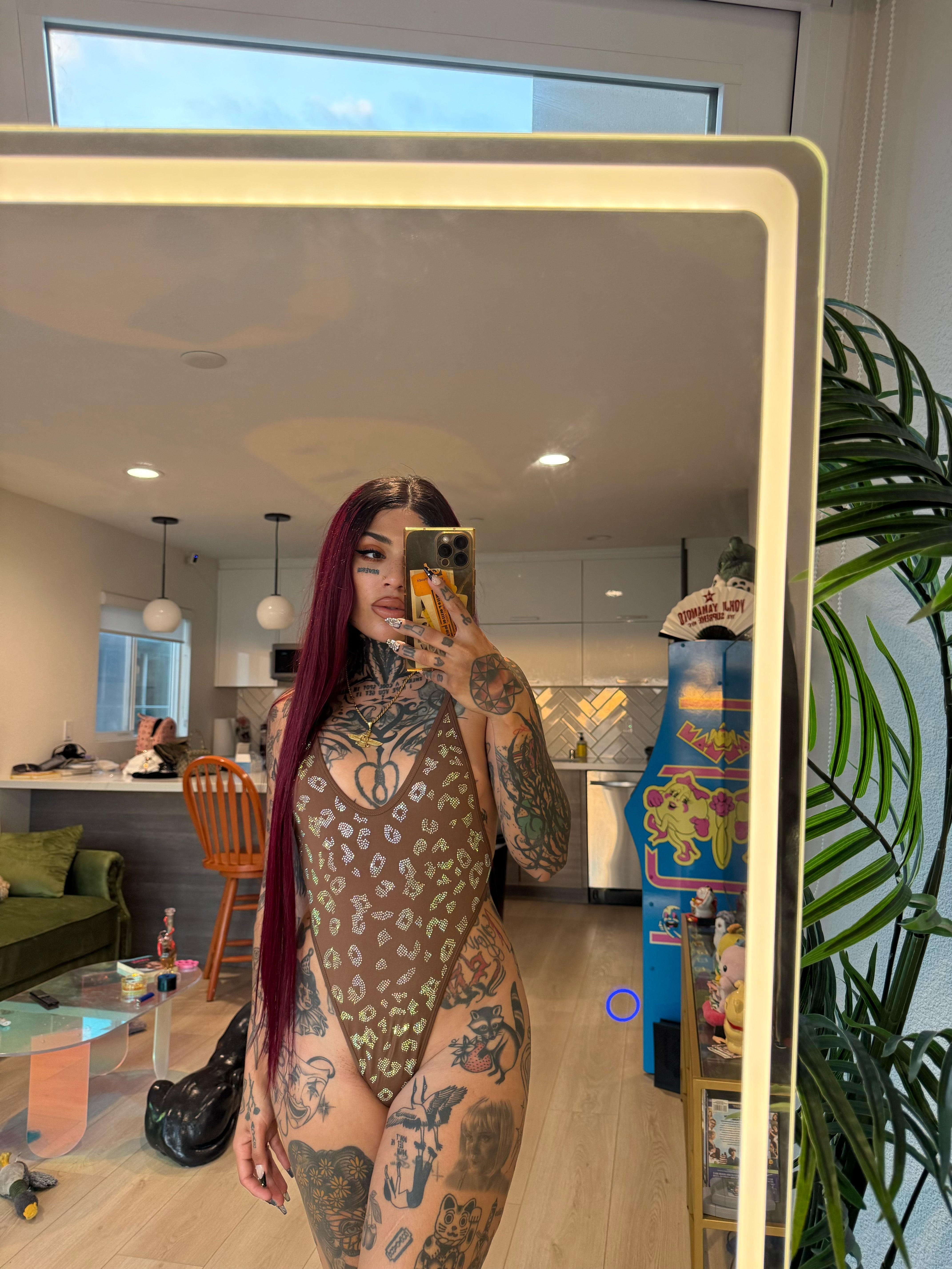 Leopard brown rhinestone one piece