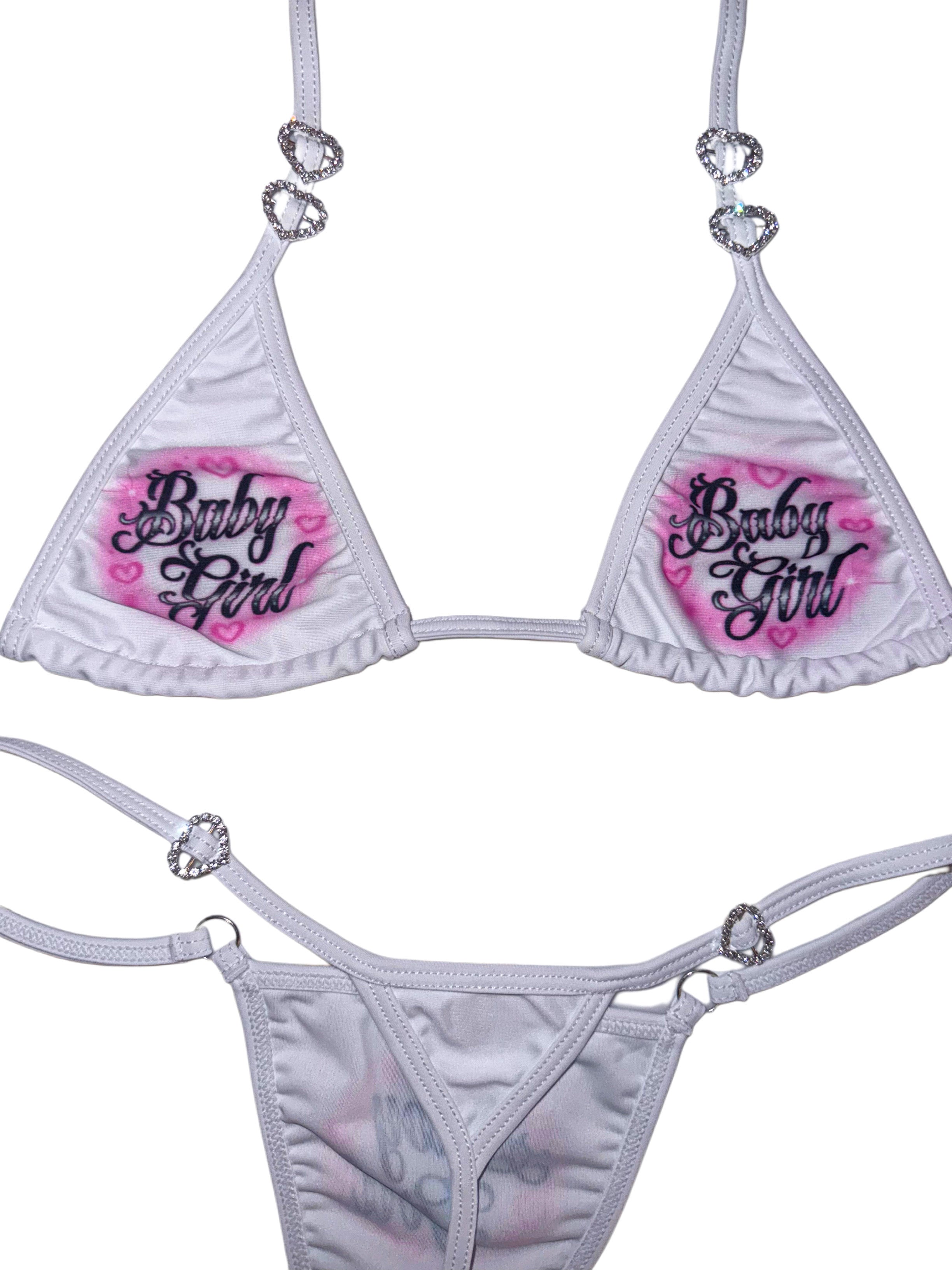 Babygirl rhinestone hearts microkini