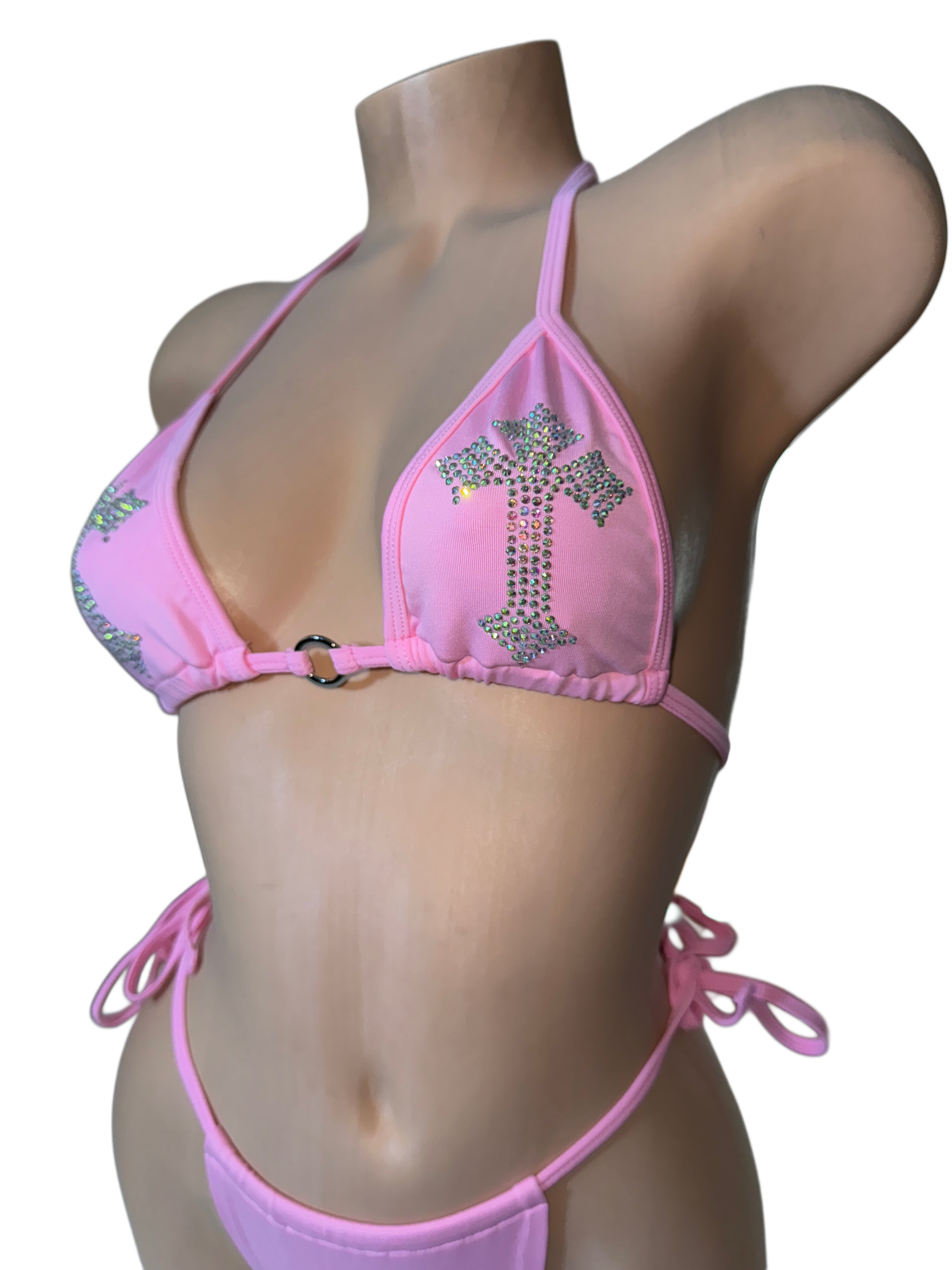 Forgive me not rhinestone bikini mesh skirt set