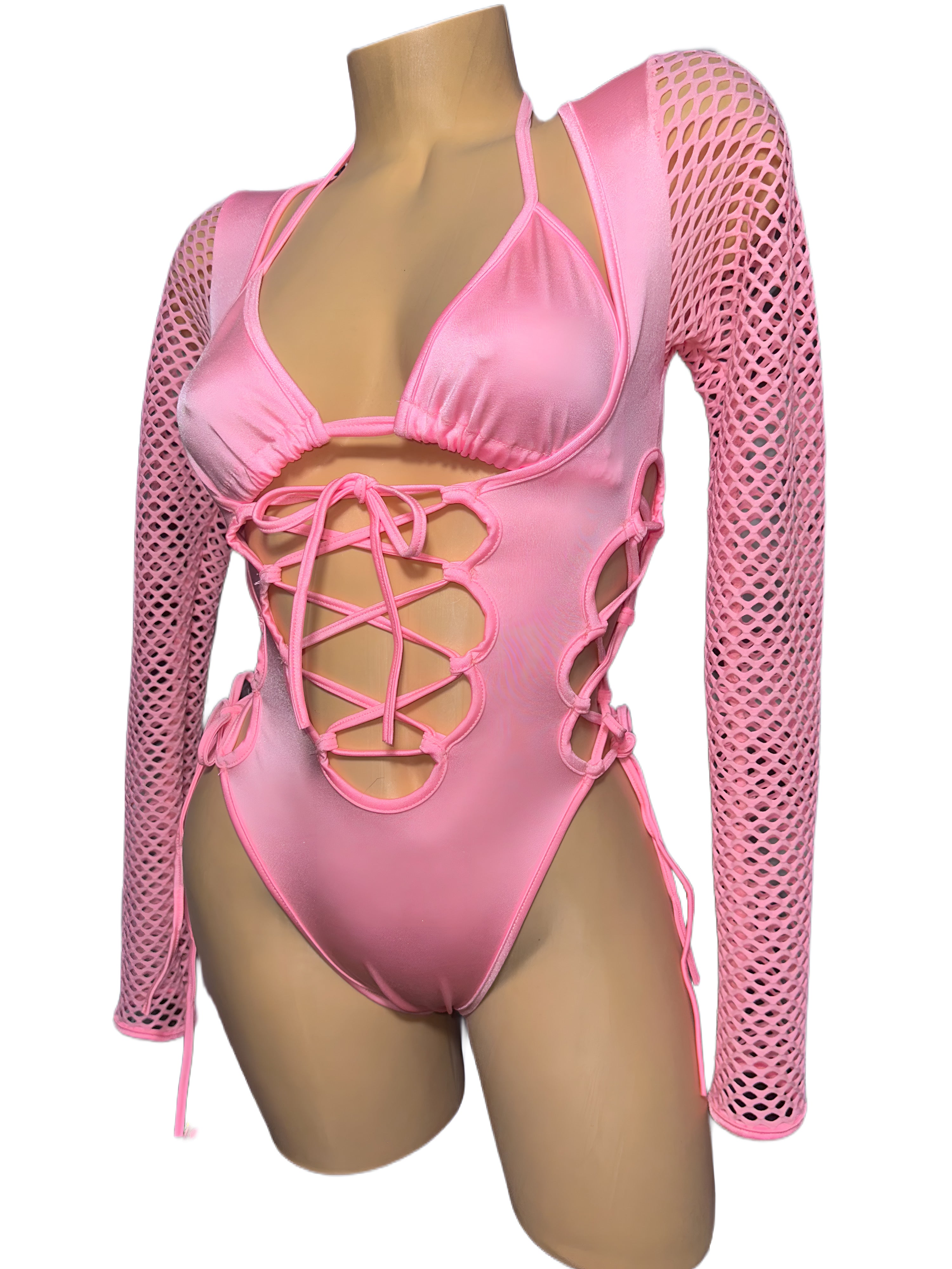 Waist synching tie up one piece