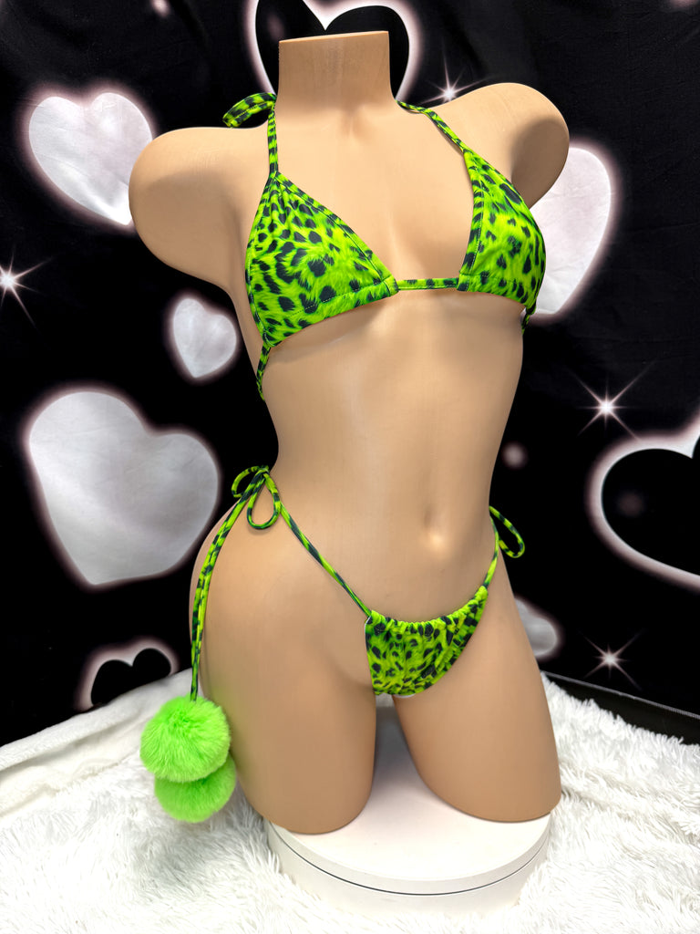 Green cheetah fur bikini