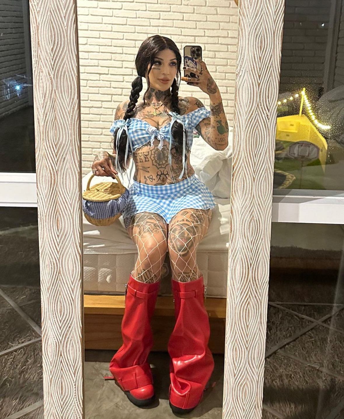 blue gingham ruffle skirt set