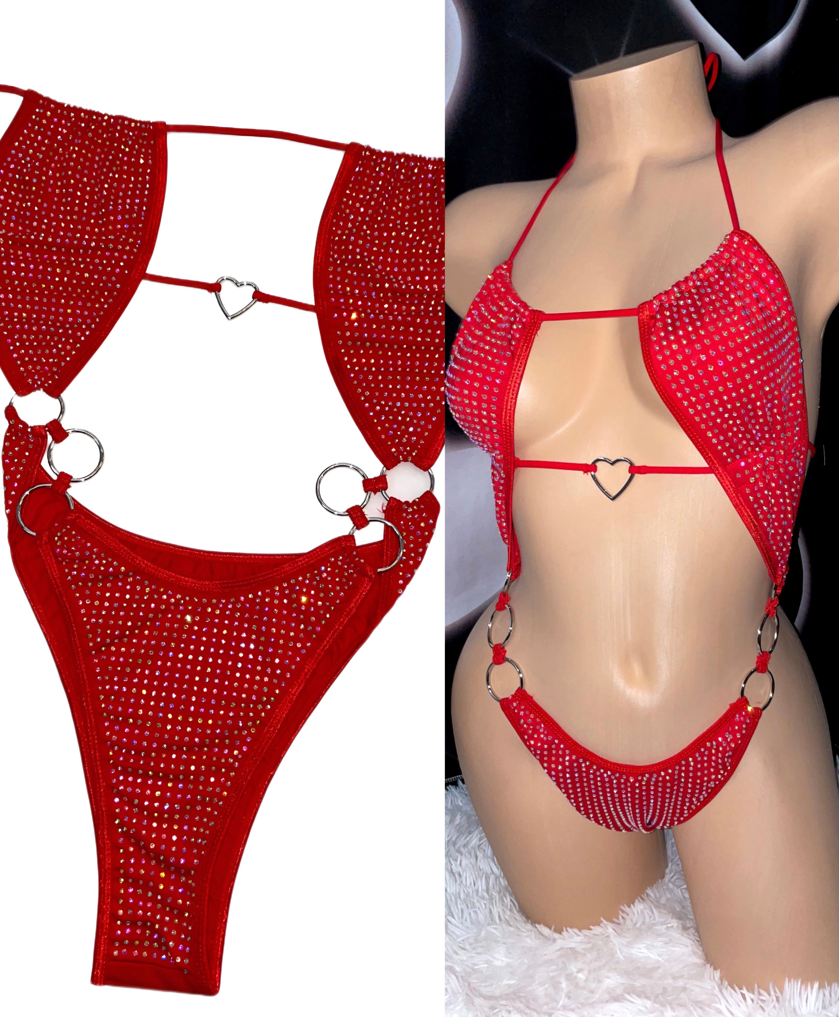 Heartless iced out rhinestone one piece