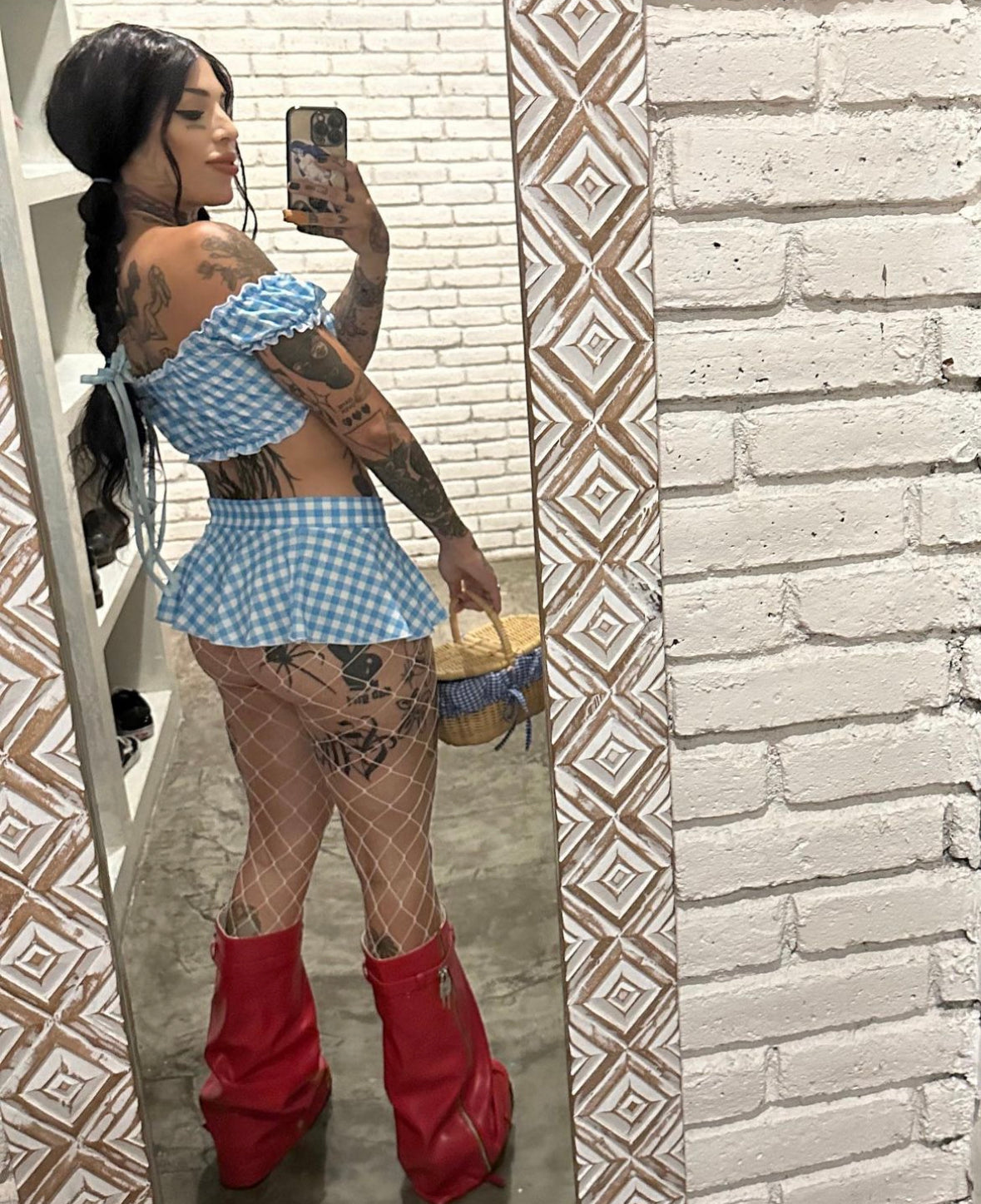 blue gingham ruffle skirt set