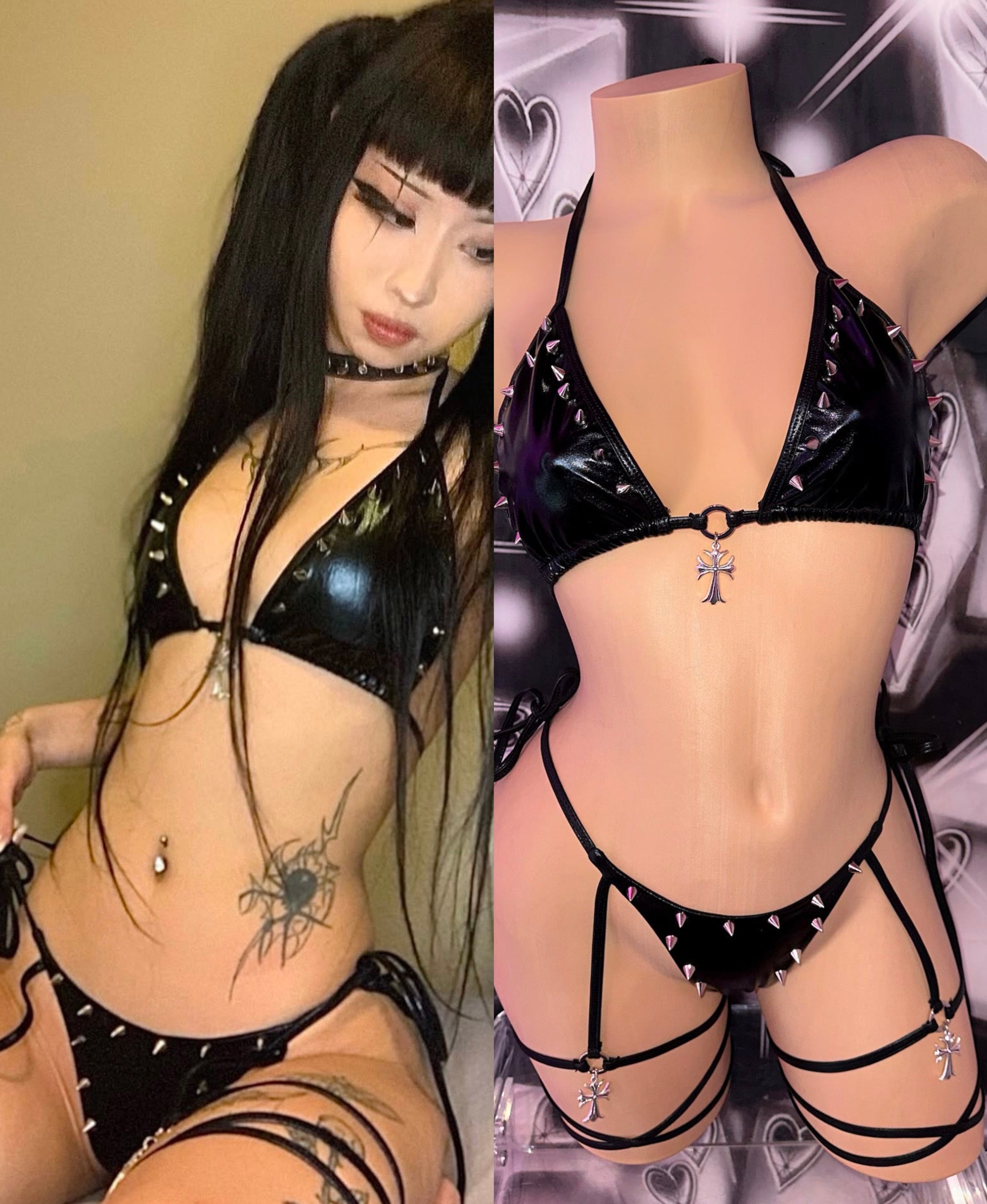 Chromehearted leather look reverie bikini