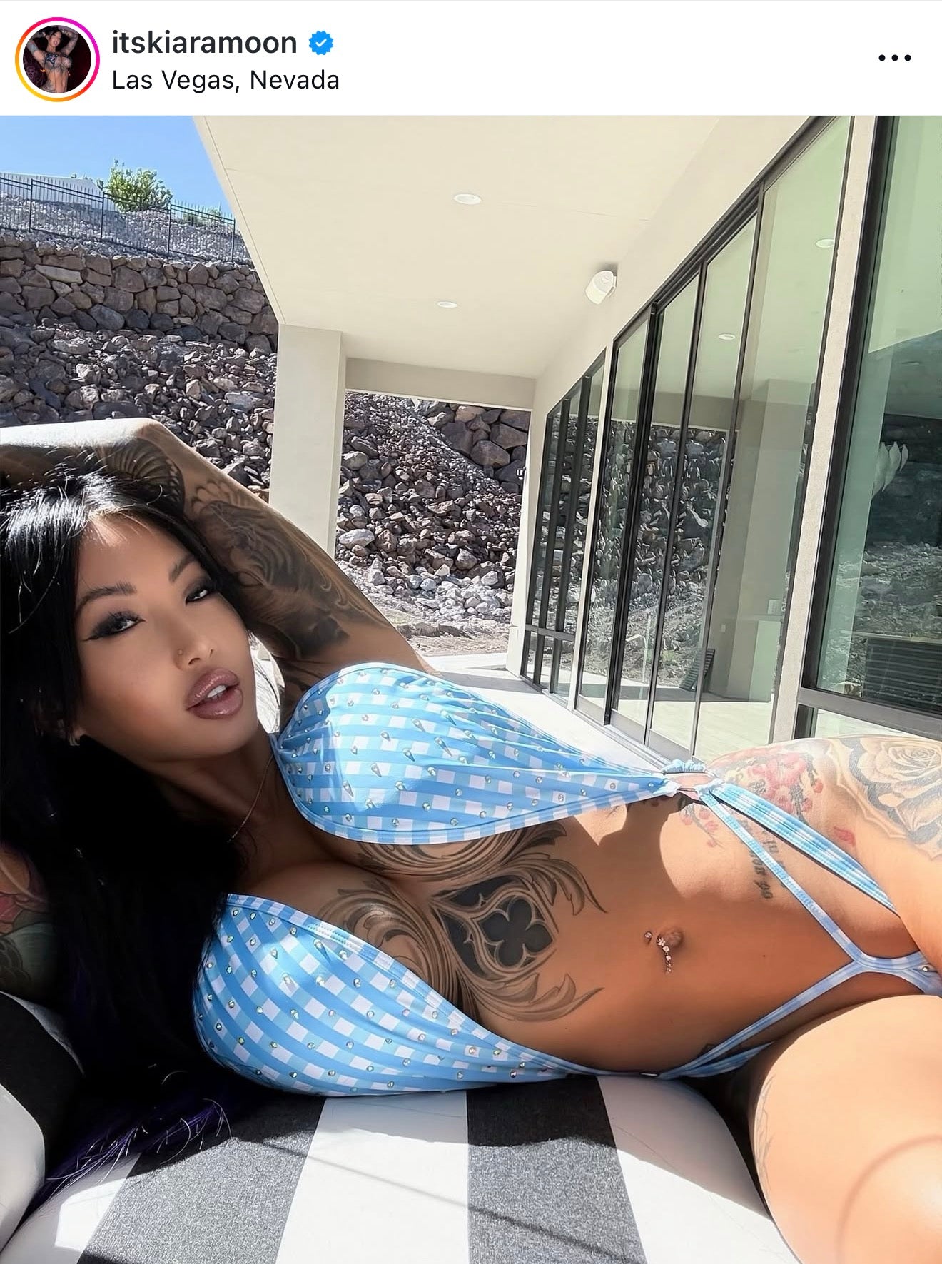 Blue gingham rhinestone ring one piece