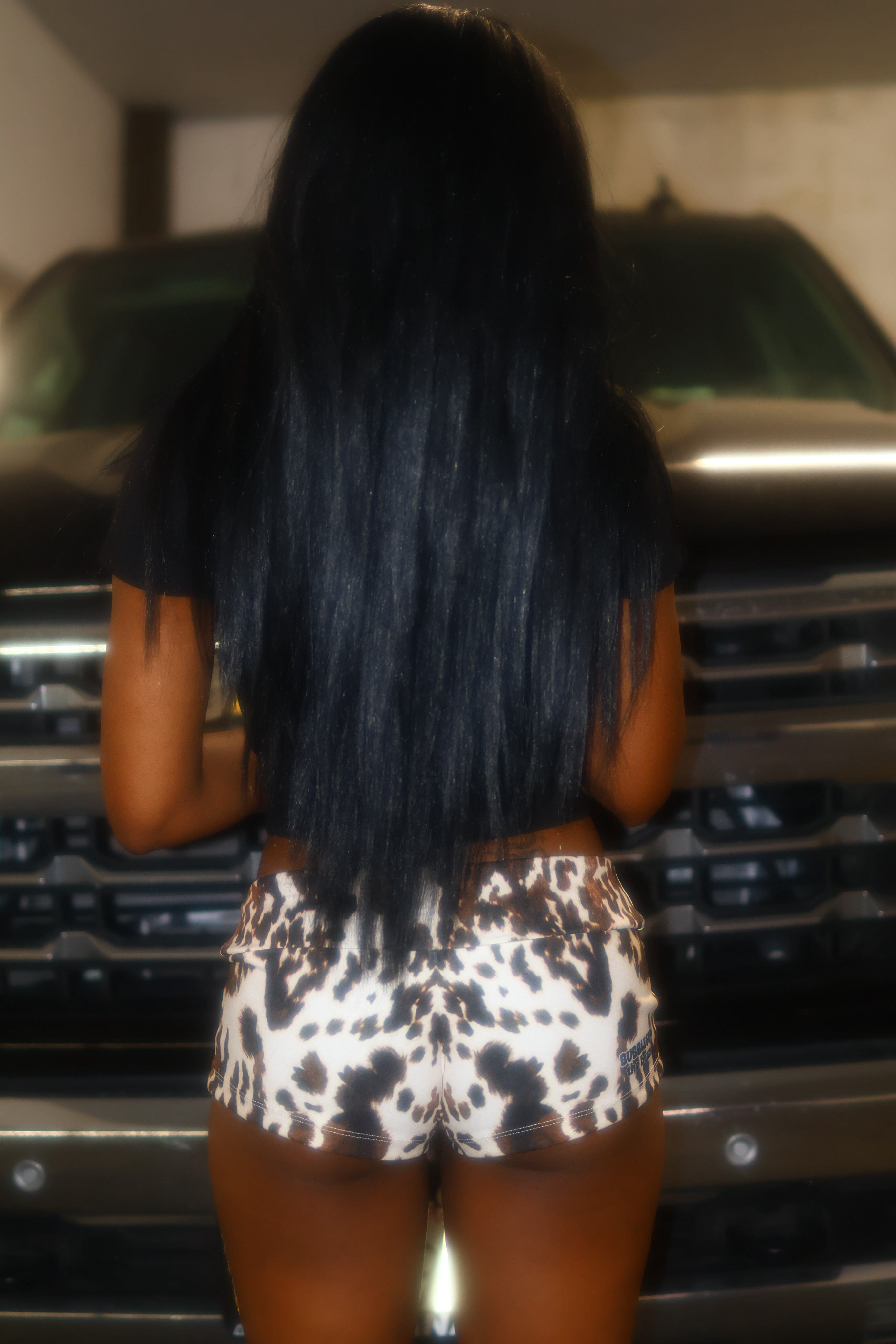 Cowhide micro shorts hotpants streetwear