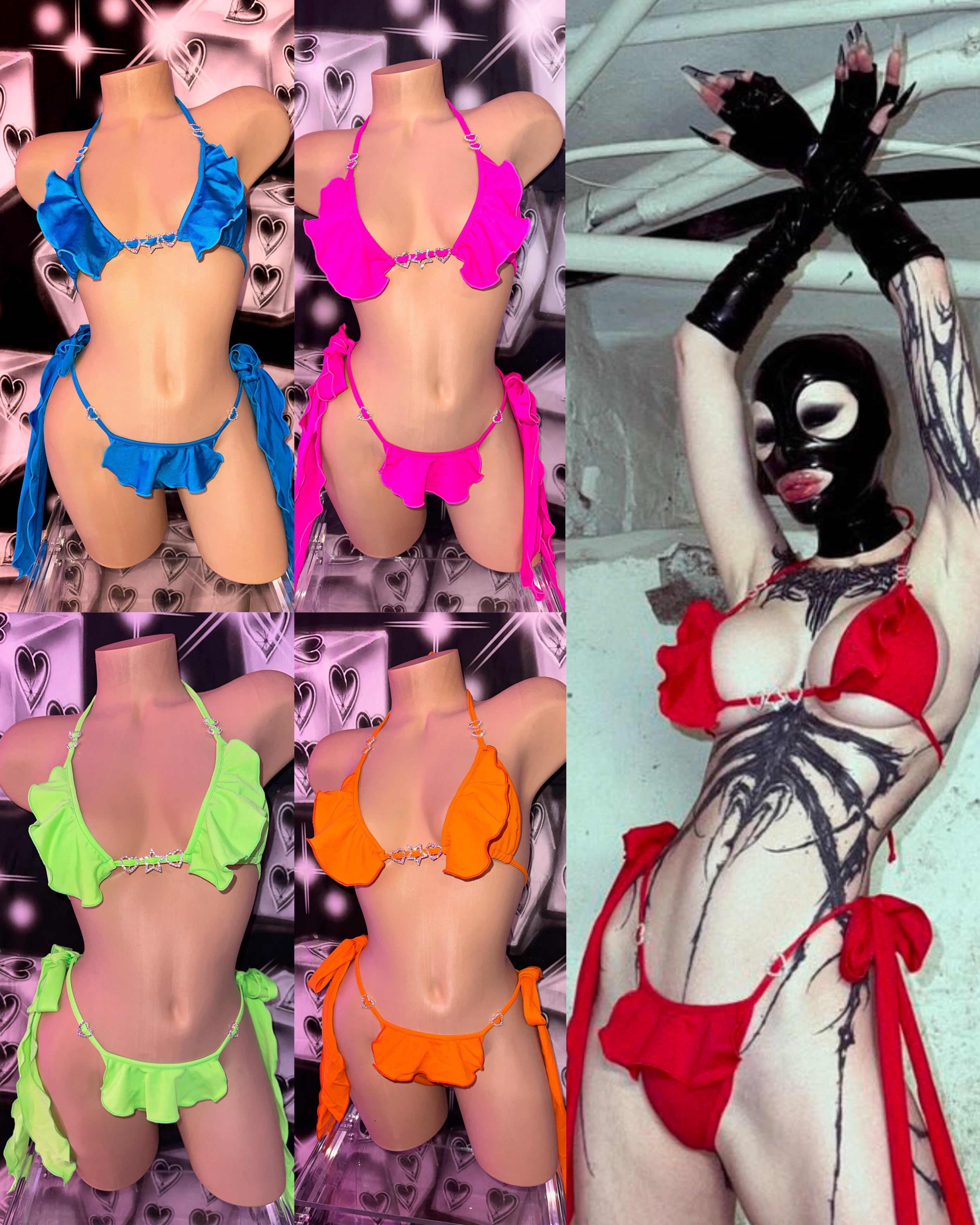 Daydreamer ruffle rhinestone charm bikini