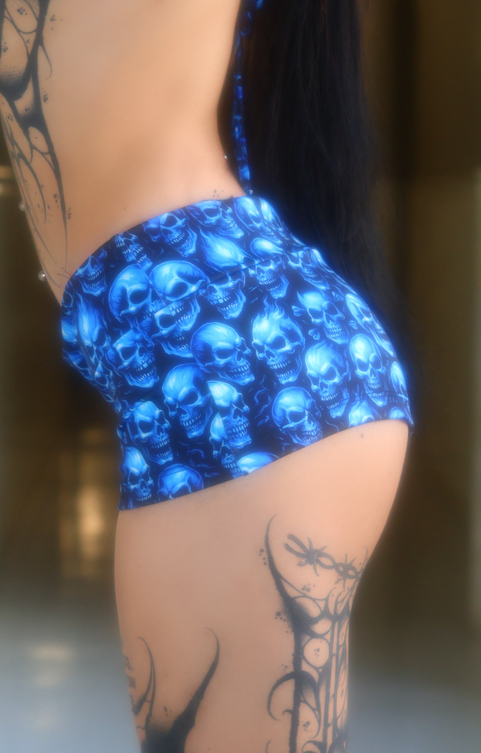 Blue skulls micro shorts hotpants streetwear