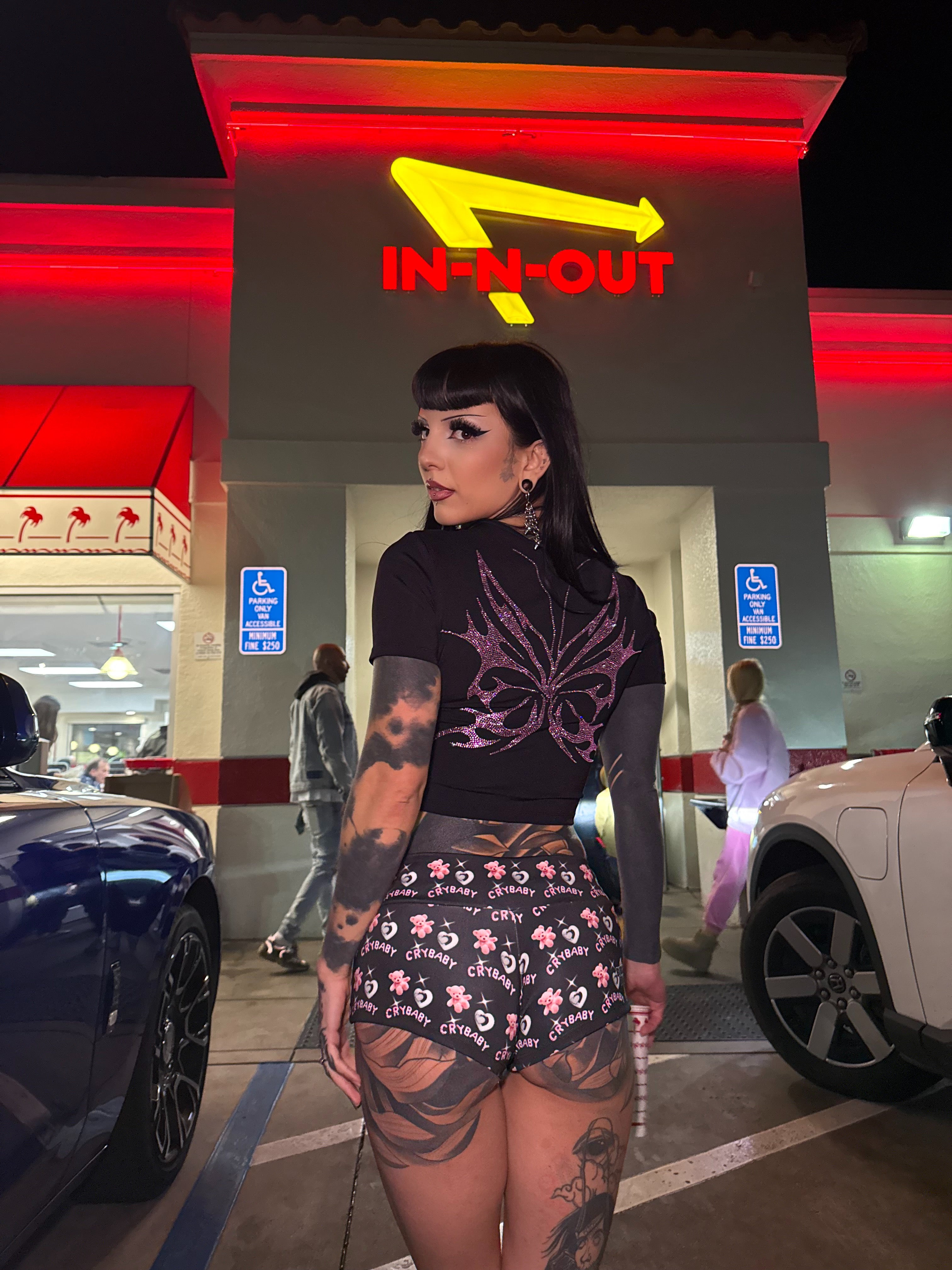 Pink fairy wings rhinestone crop top