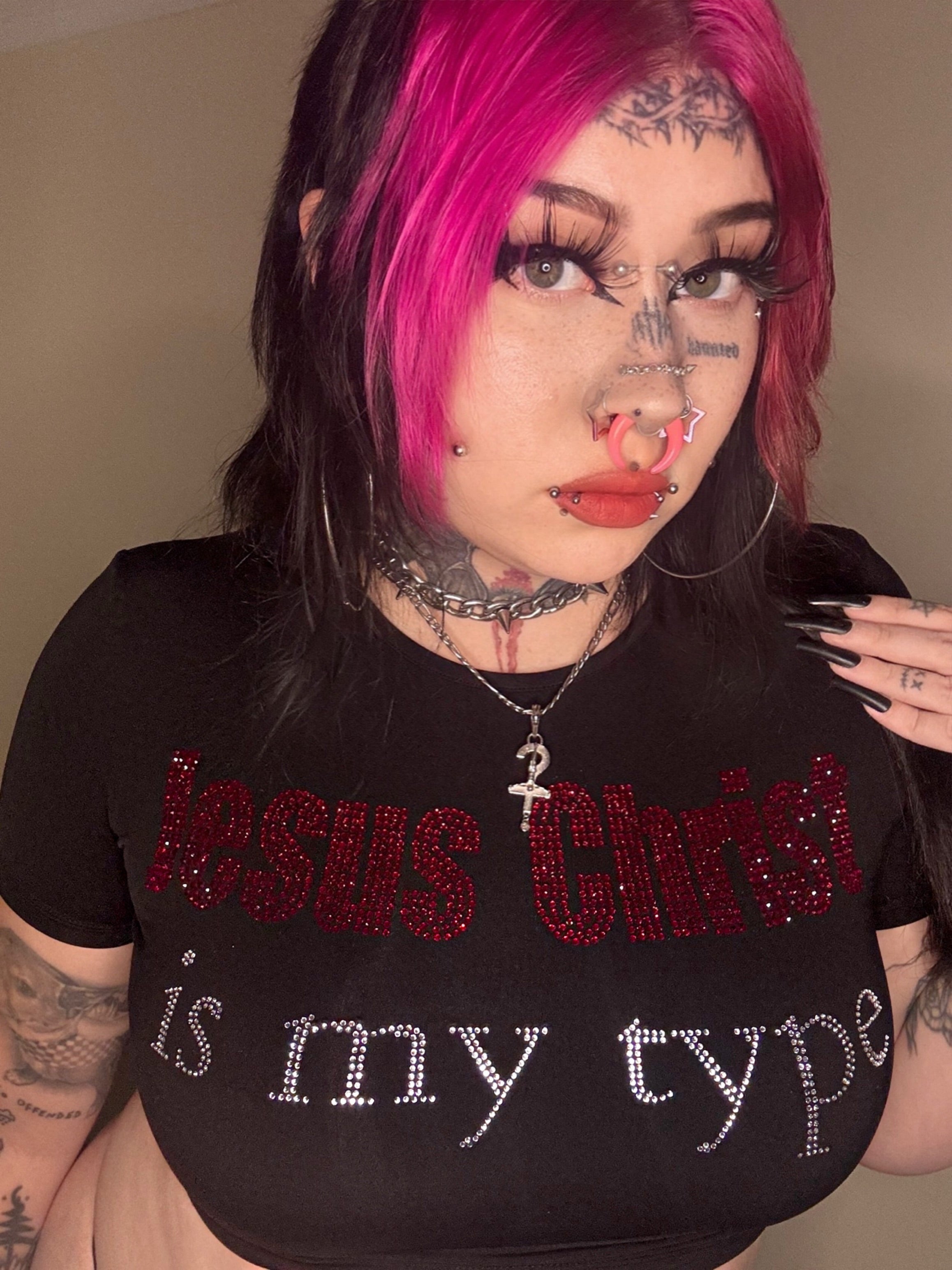 Jesus Christ rhinestone crop top