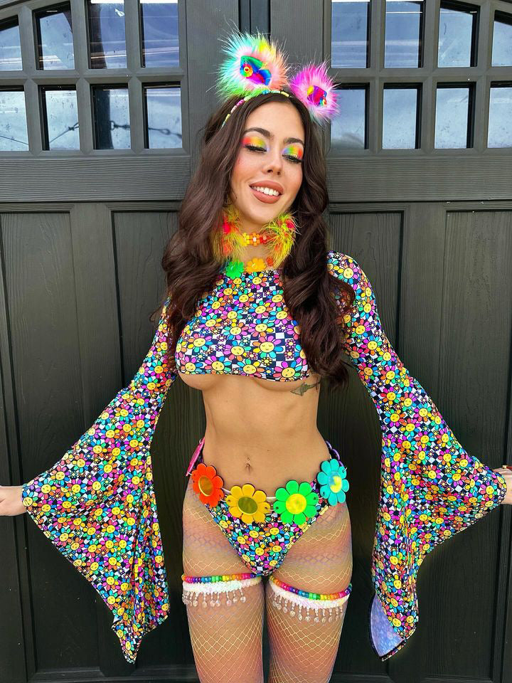 trippy flowers bellsleeves bikini set