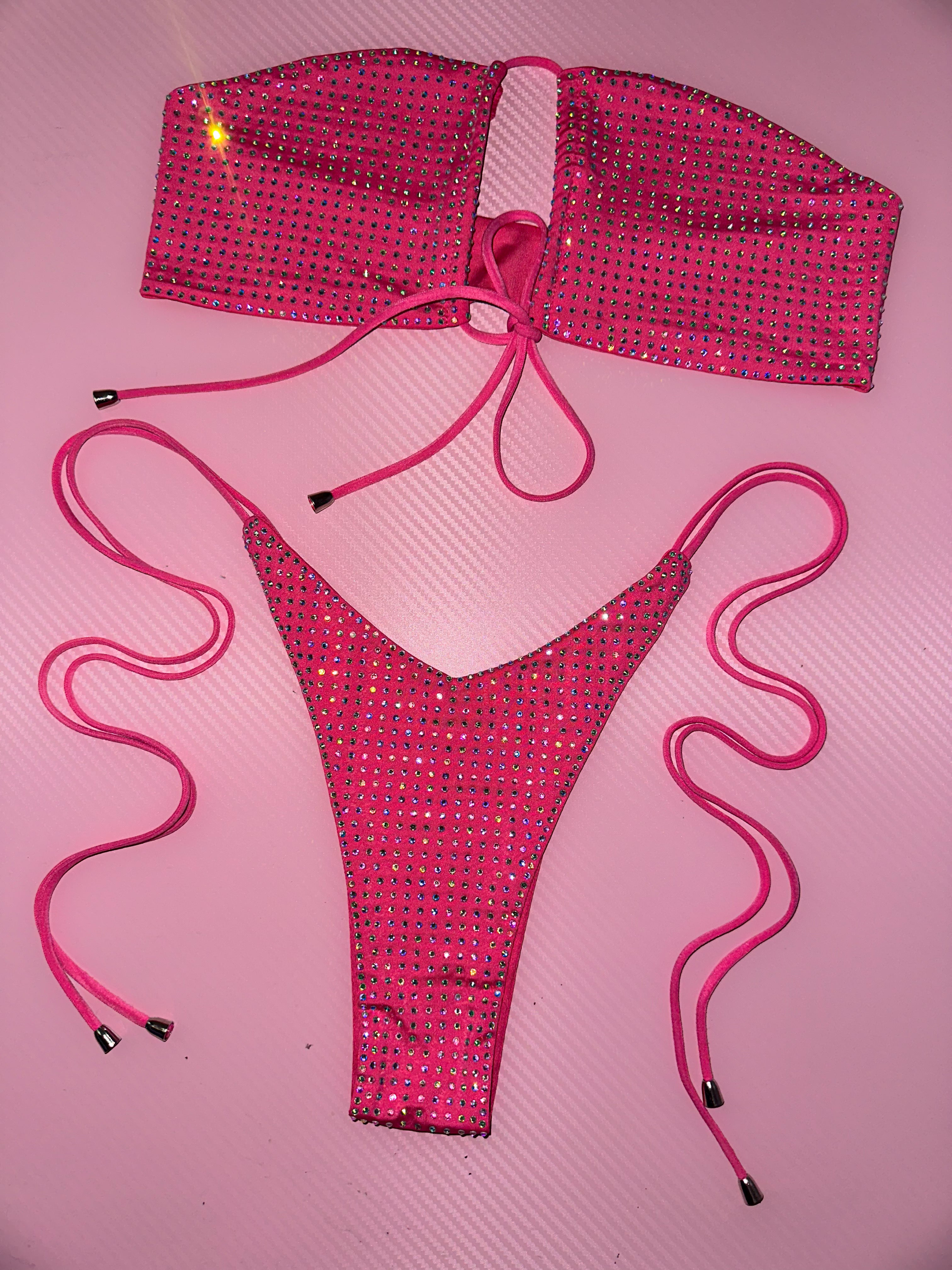 Iced out pink rhinestone Krystal bikini