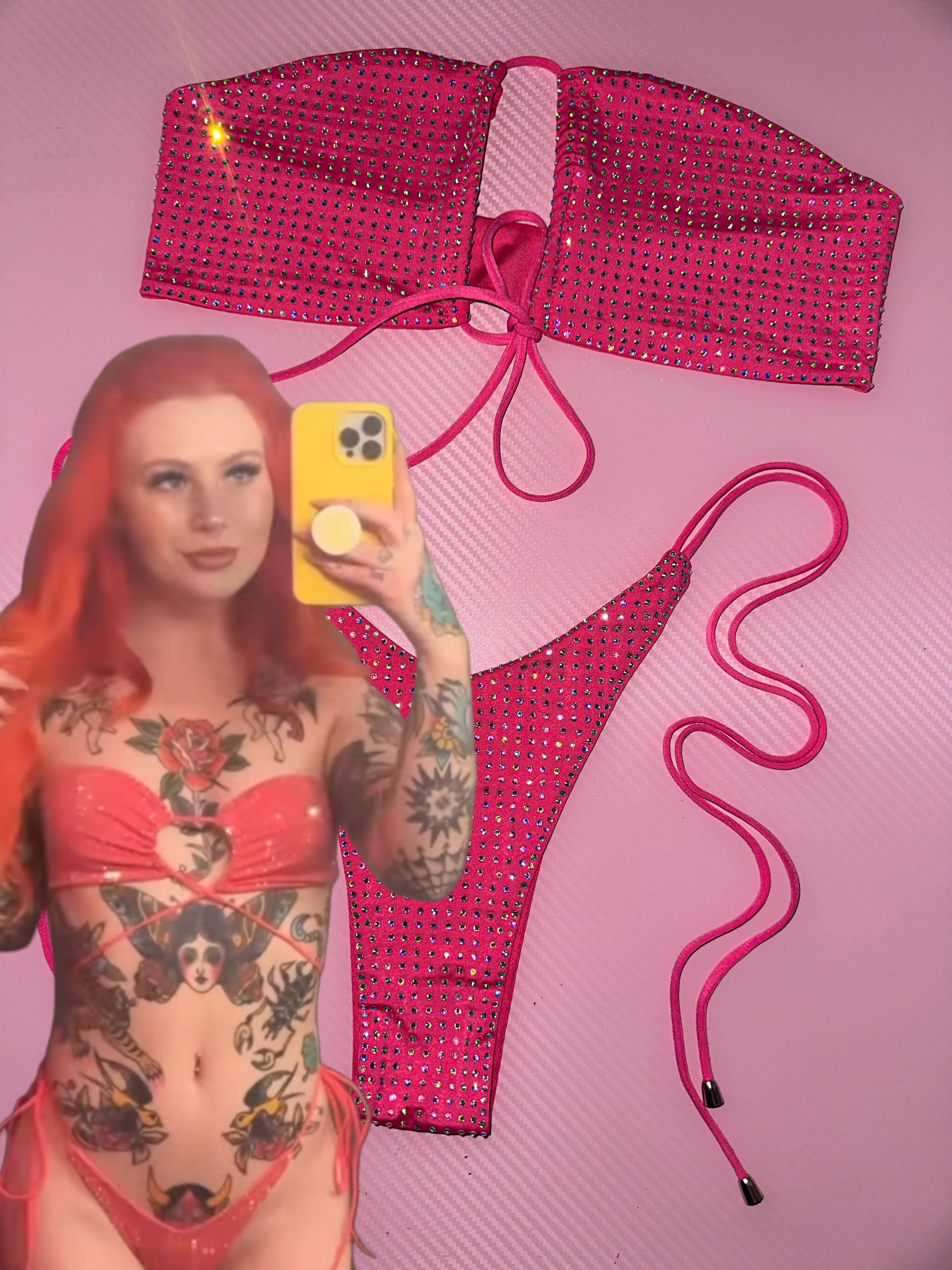 Iced out pink rhinestone Krystal bikini