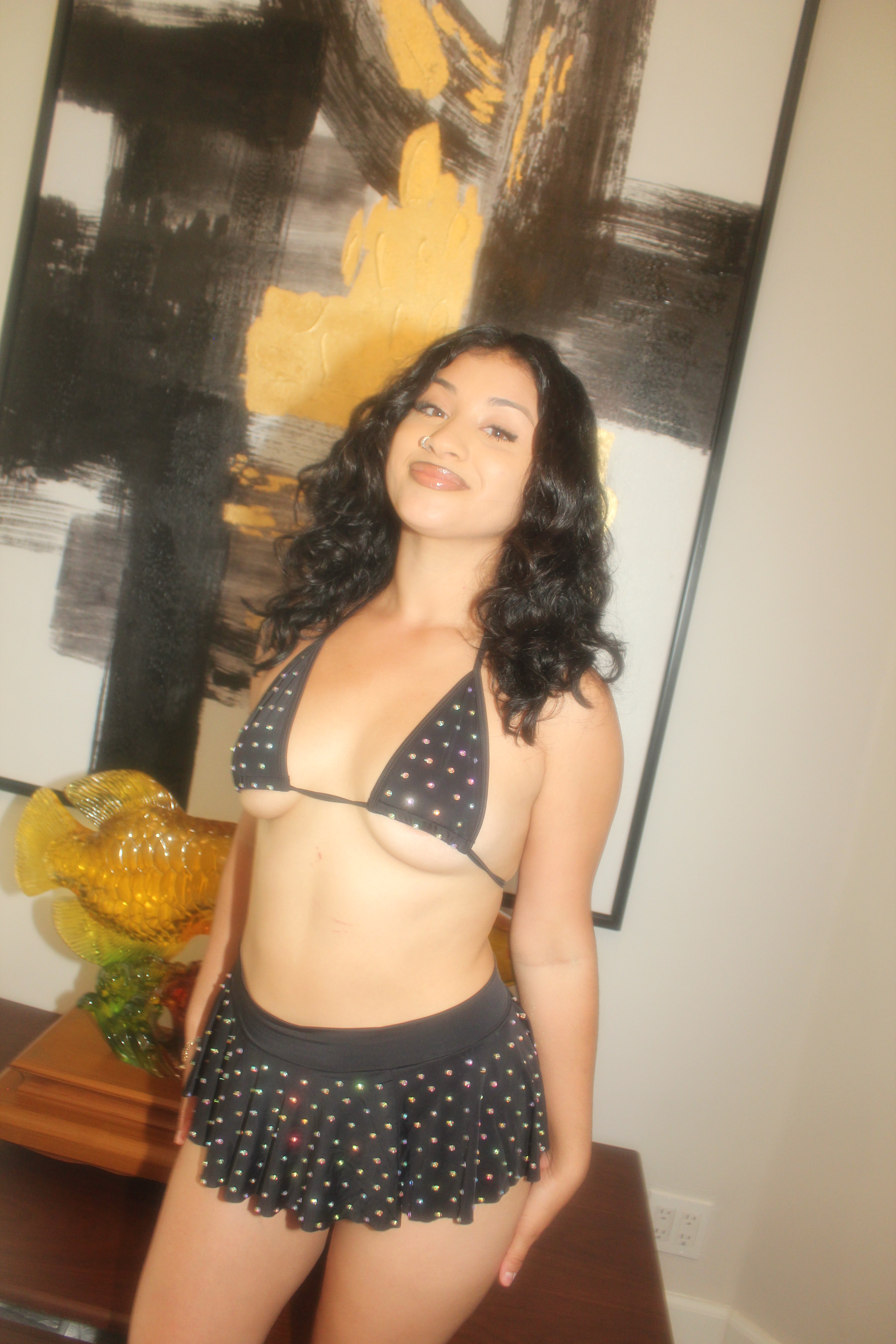 Black rhinestone skirt set