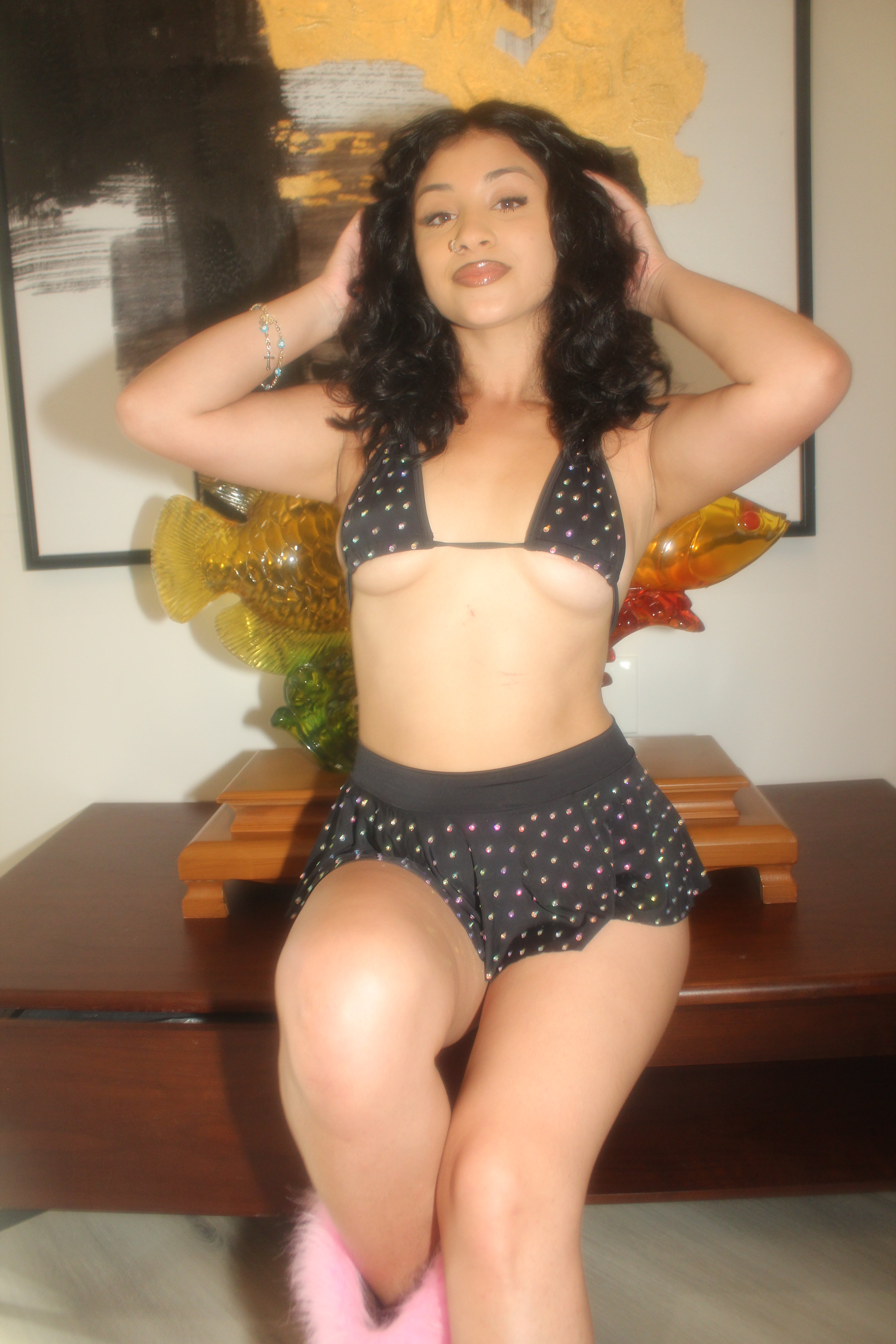 Black rhinestone skirt set