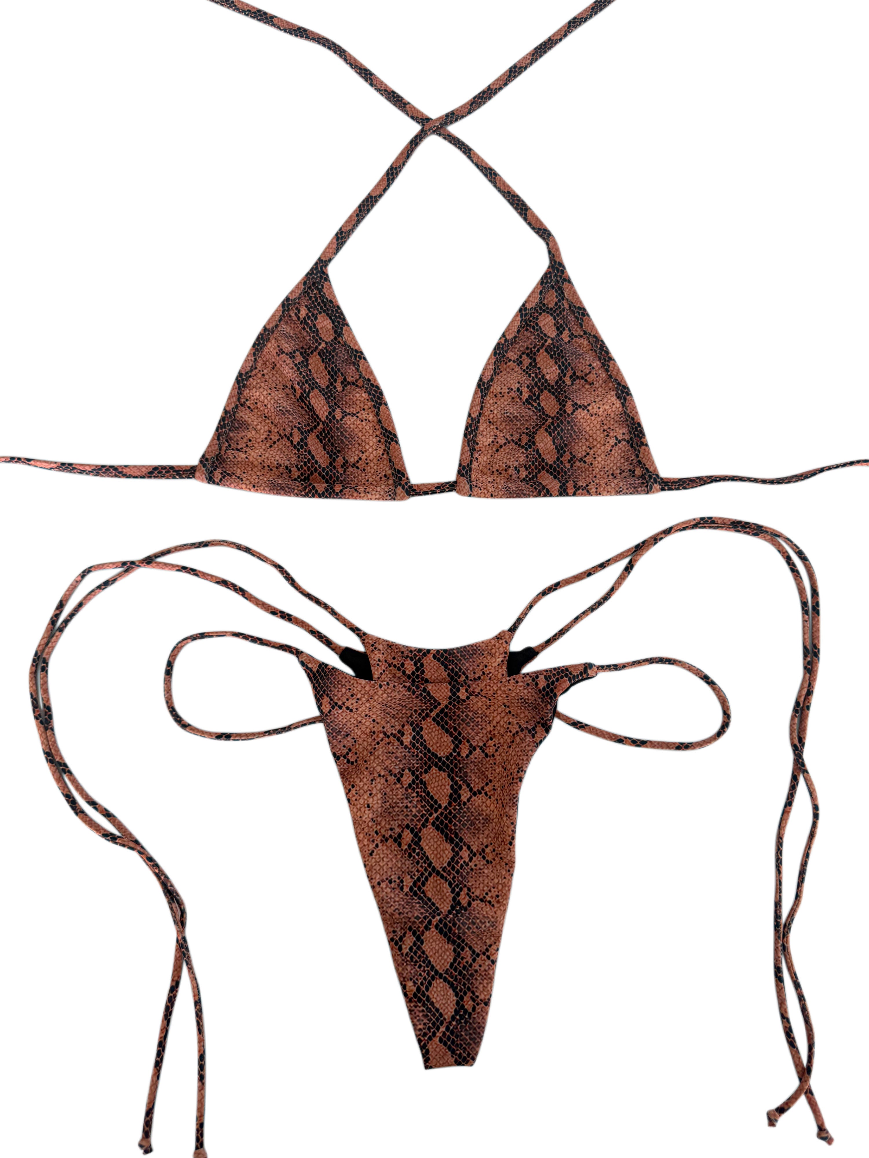 Neutral snakeskin double thong bikini