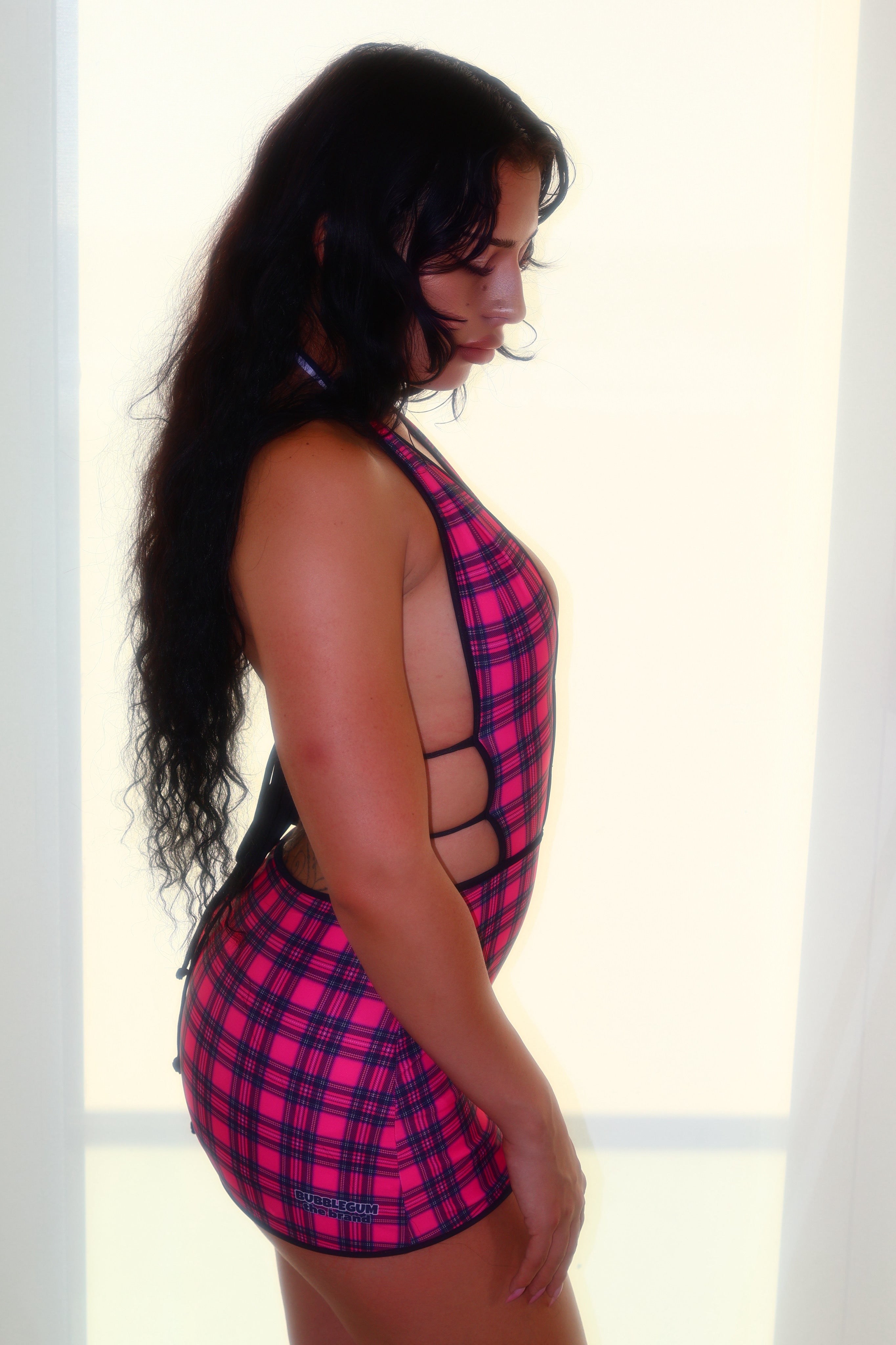 Pink plaid minidress