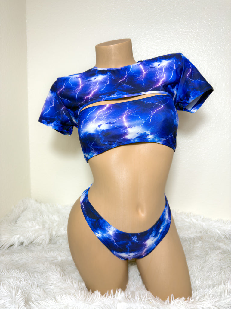 Blue lightning sleeves bikini