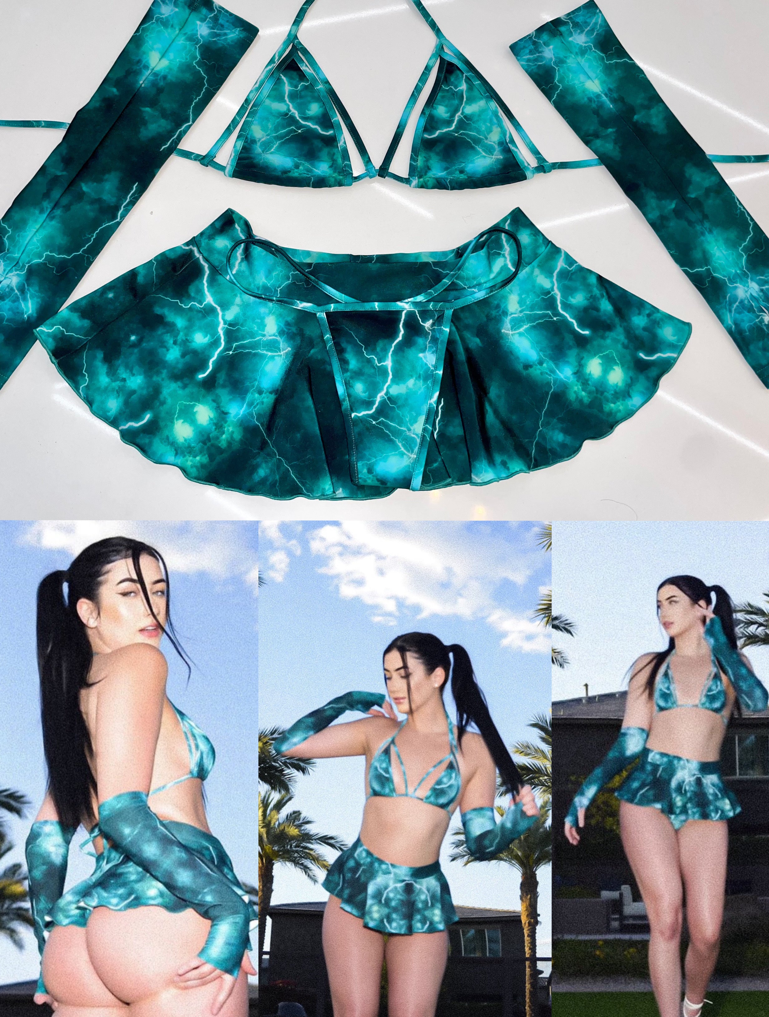 Emerald Dusk Skirt Sleeve bikini Set