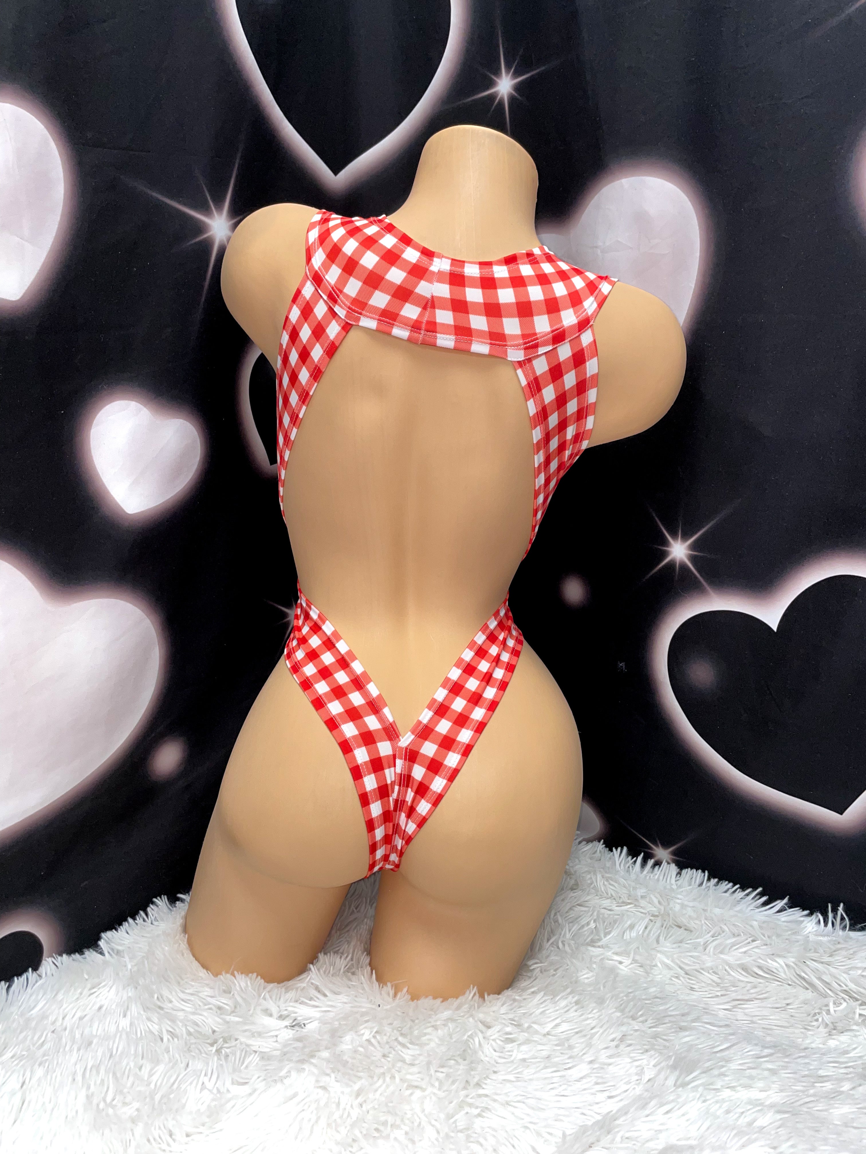 Red gingham wrap one piece - Bikinis, Monokinis, skirt sets, and apparel inspired by strippers - Bubblegum The Brand
