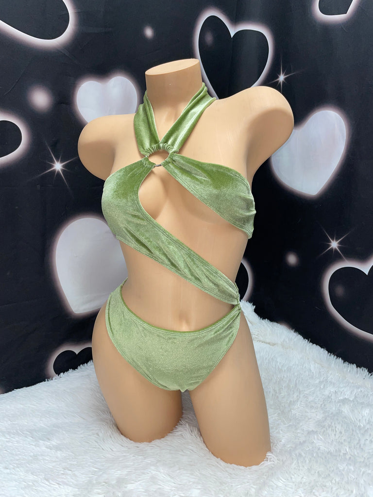 Earth green velvet island girl - Bikinis, Monokinis, skirt sets, and apparel inspired by strippers - Bubblegum The Brand