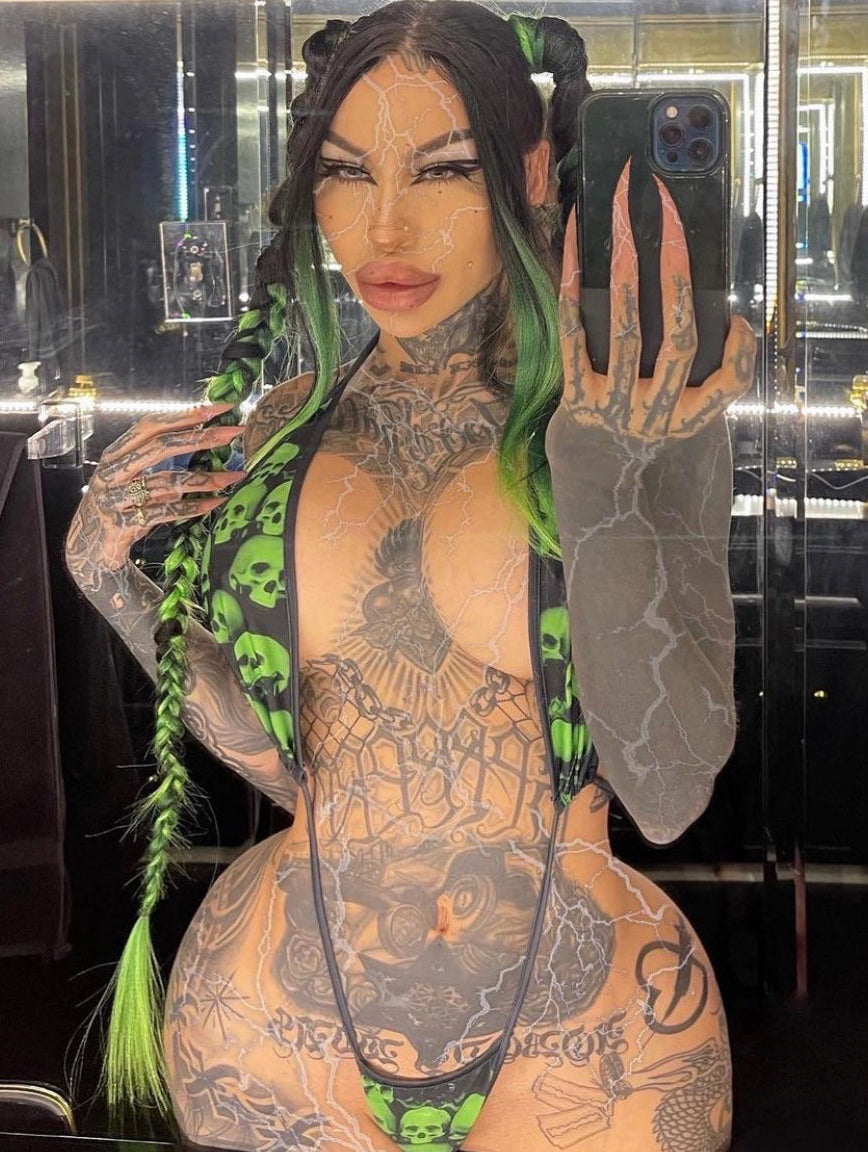 Slime skulls slingshot one piece - Bikinis, Monokinis, skirt sets, and apparel inspired by strippers - Bubblegum The Brand