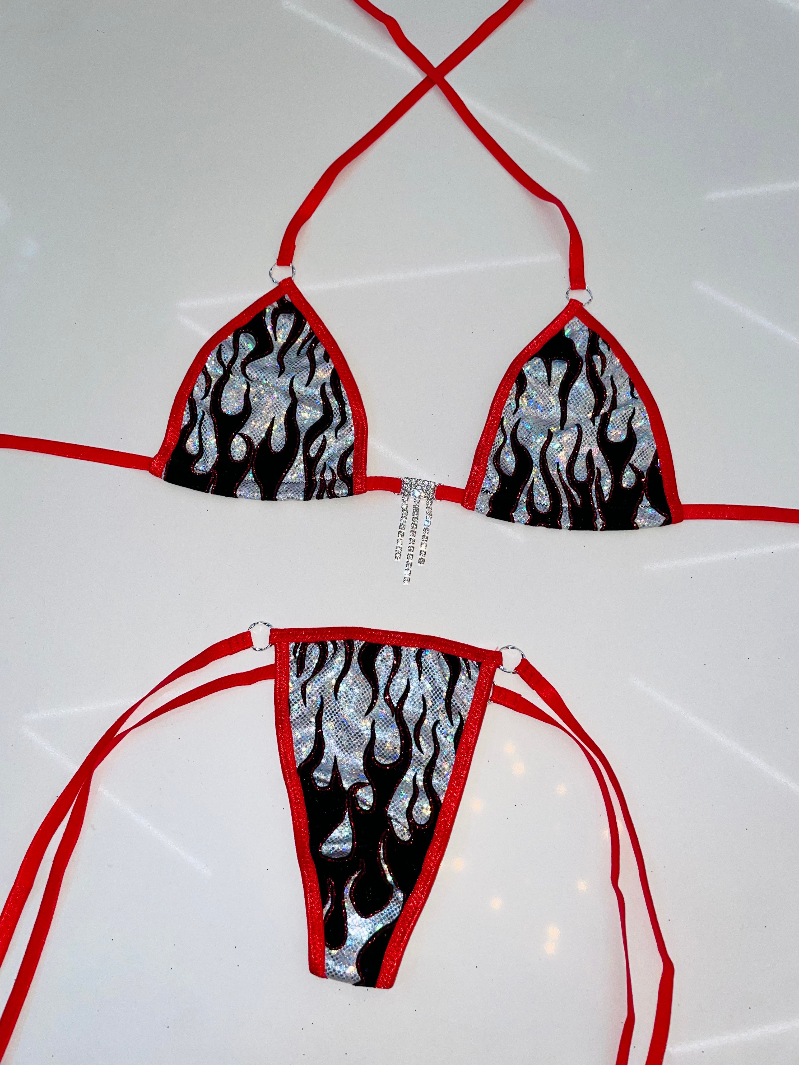 Chrome flames sparkle bikini - Bikinis, Monokinis, skirt sets, and apparel inspired by strippers - Bubblegum The Brand