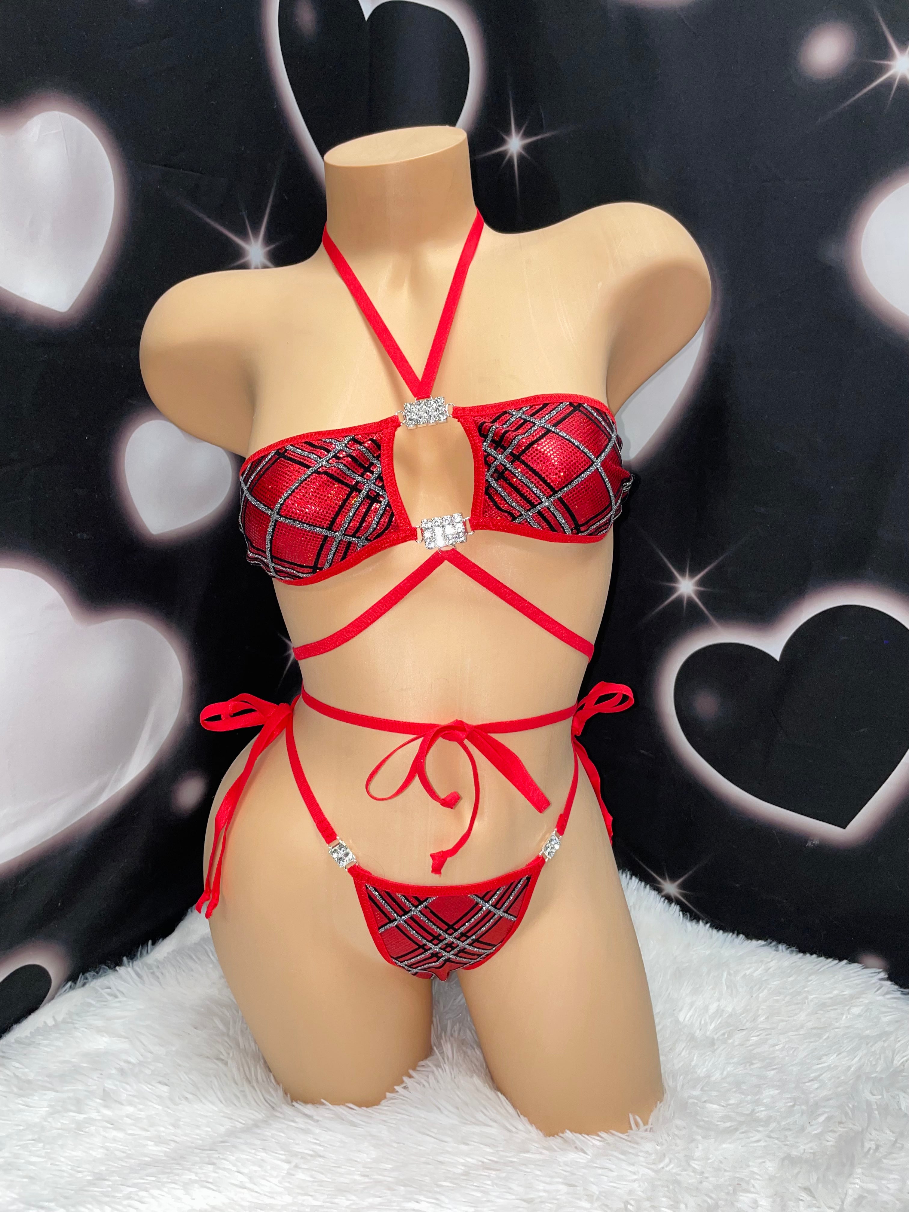 Red present sparkle bikini - Bikinis, Monokinis, skirt sets, and apparel inspired by strippers - Bubblegum The Brand