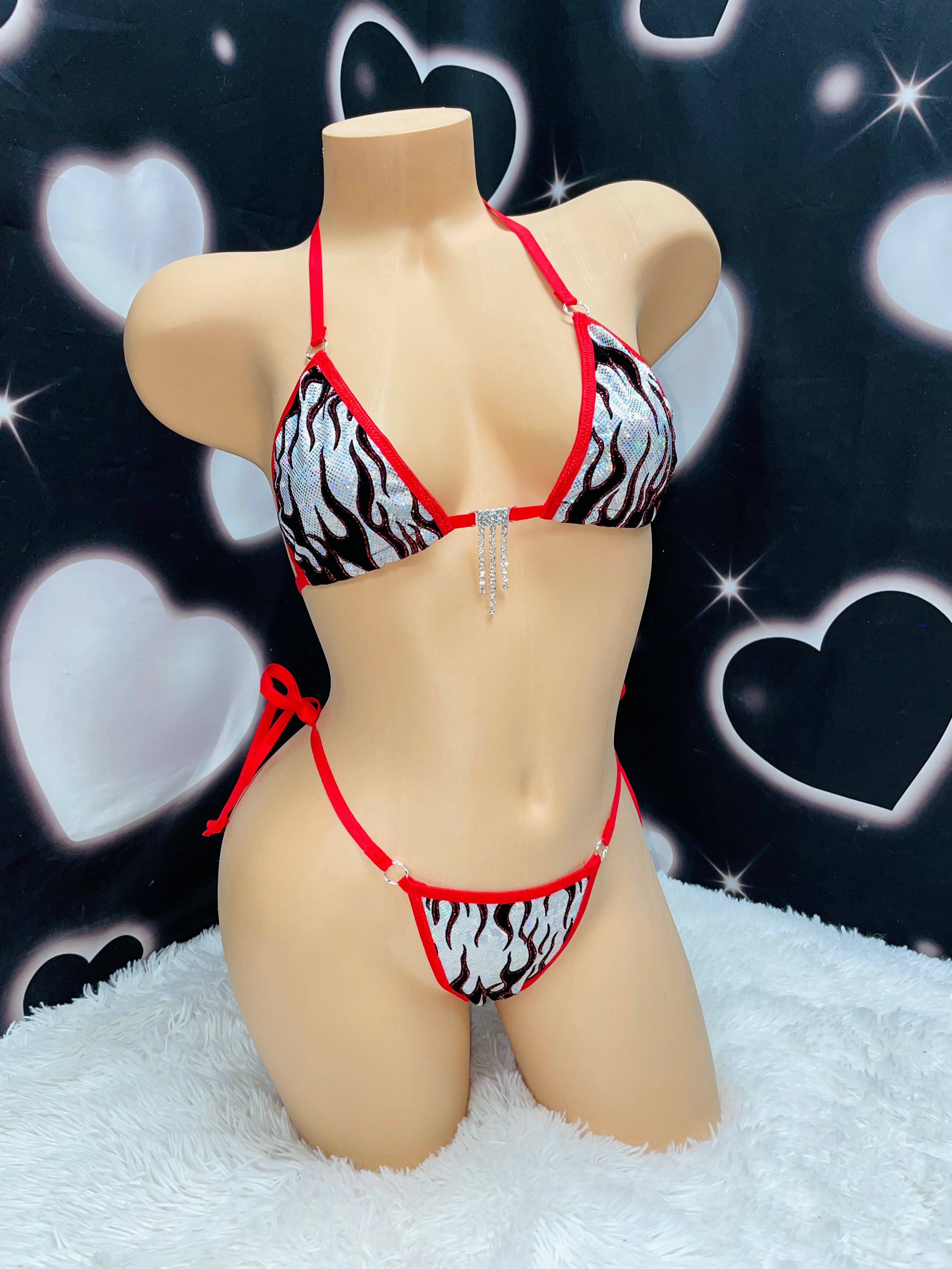 Chrome flames sparkle bikini - Bikinis, Monokinis, skirt sets, and apparel inspired by strippers - Bubblegum The Brand